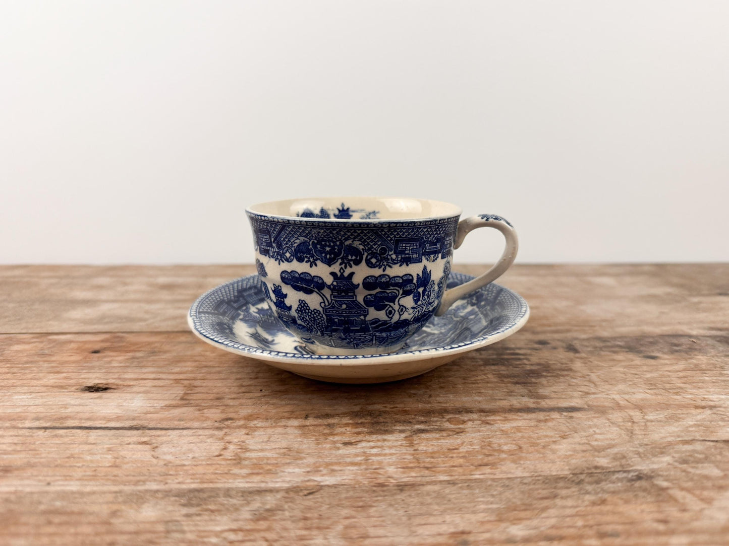 Royal Doulton Yorktown Footed Cup Blue White Teacup and Saucer