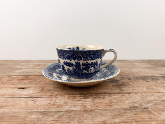 Royal Doulton Yorktown Footed Cup Blue White Teacup and Saucer
