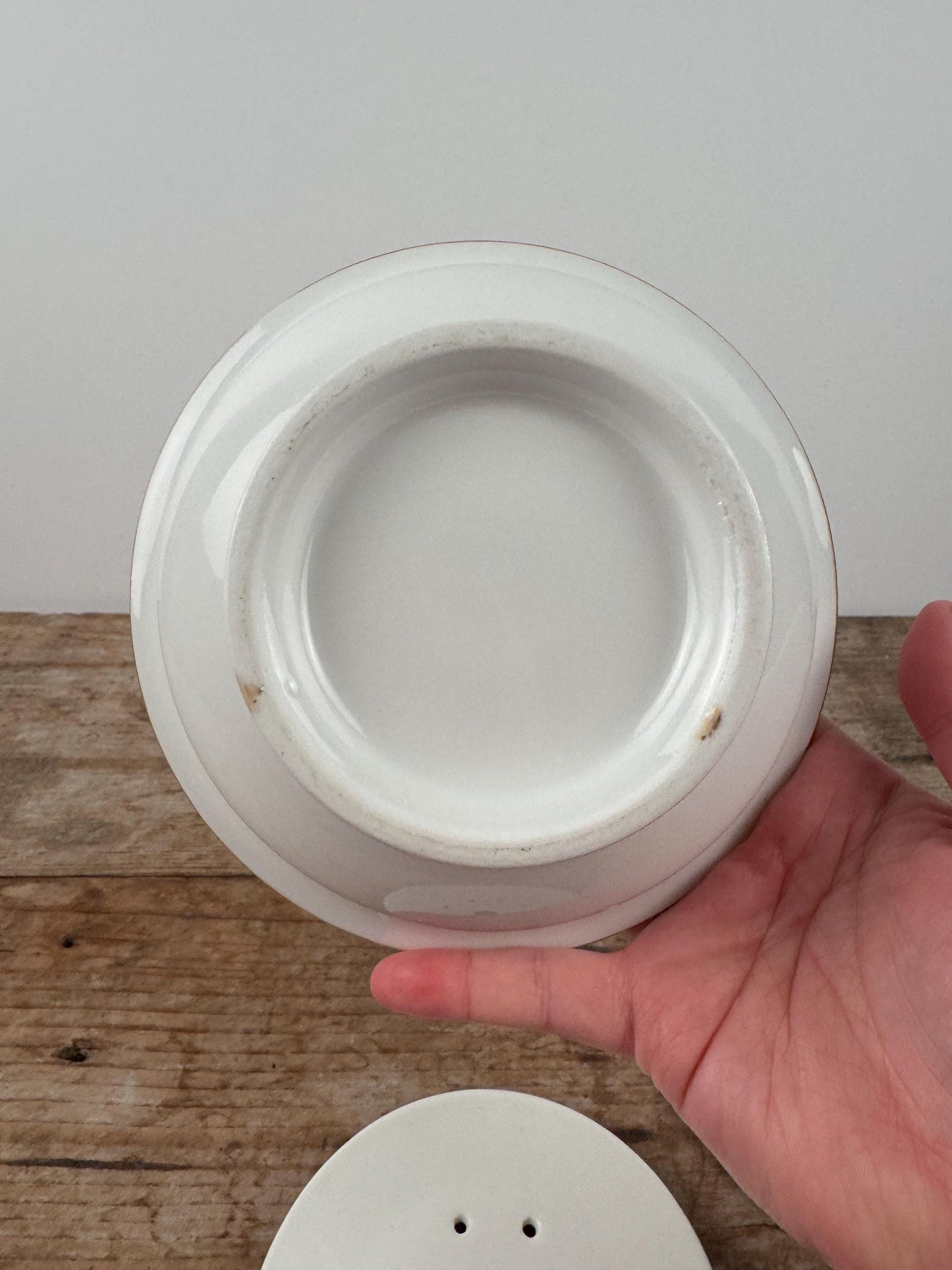 White Gold Limoges Covered Butter Serving Dish Ironstone With Insert 3-Piece