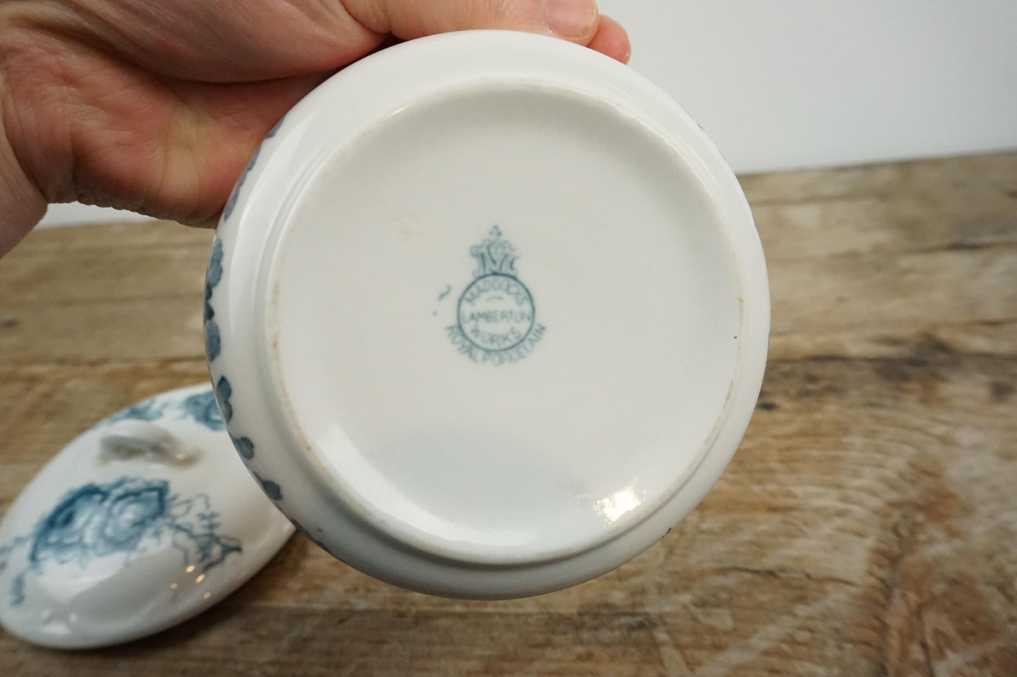 Maddocks Lamberton Works Royal Porcelain White Blue Floral Covered Dish