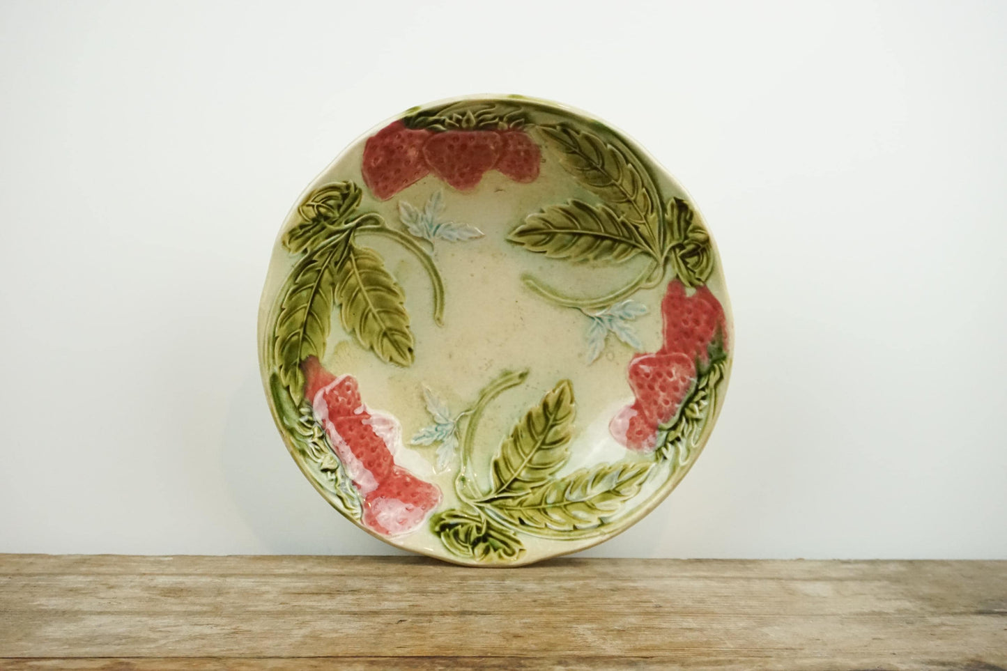 Antique Strawberry Majolica France Fruit Bowl MajolicaDish
