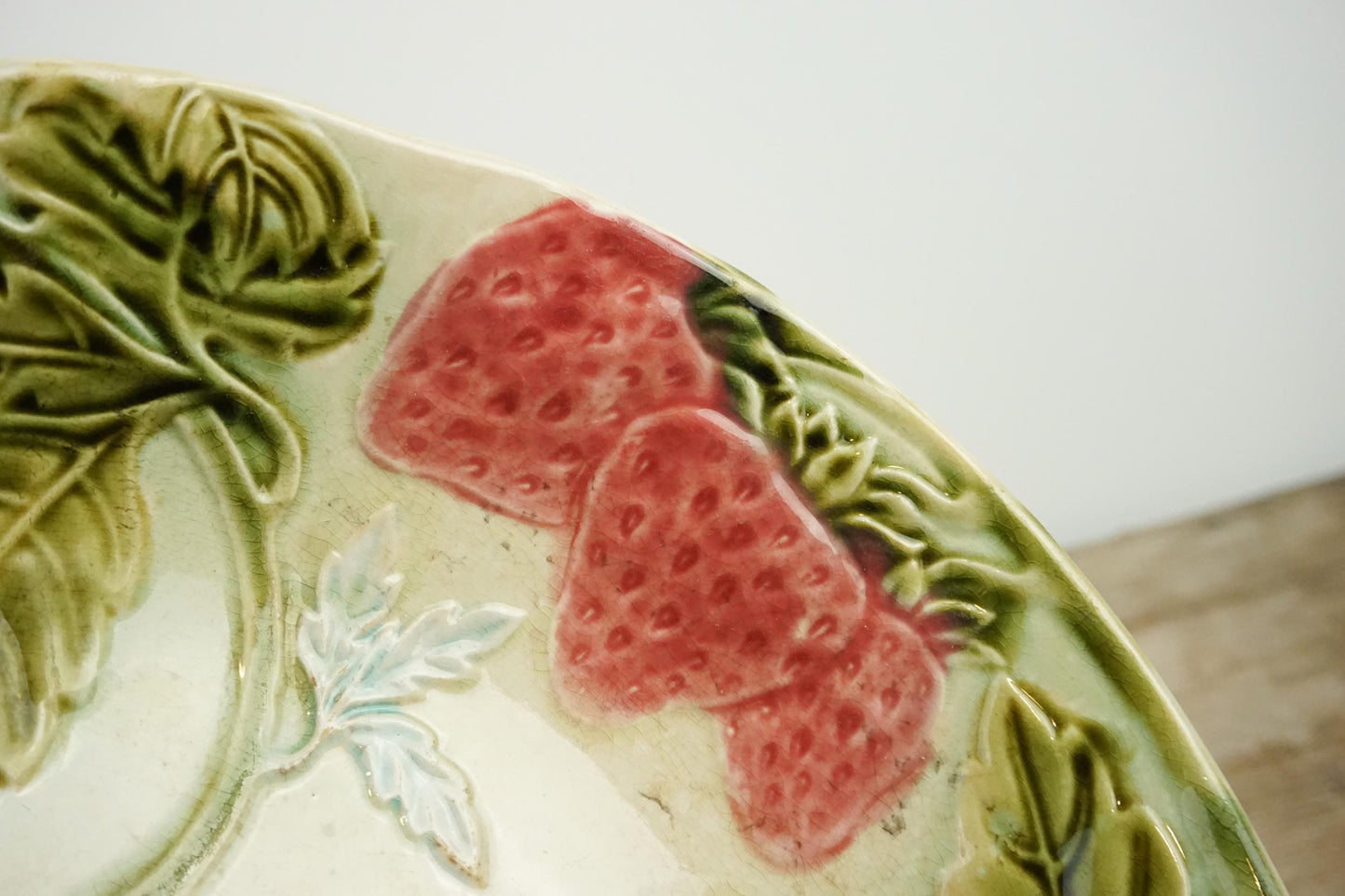 Antique Strawberry Majolica France Fruit Bowl MajolicaDish
