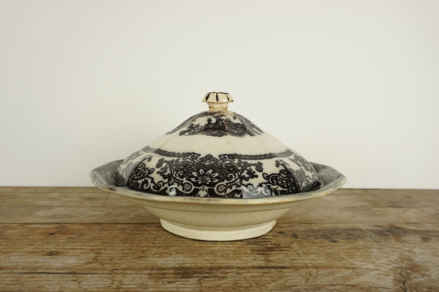 Rare PW&Co Corean Mulberry Covered Butter Dish Flow Black Covered Butter Serving Dish Ironstone