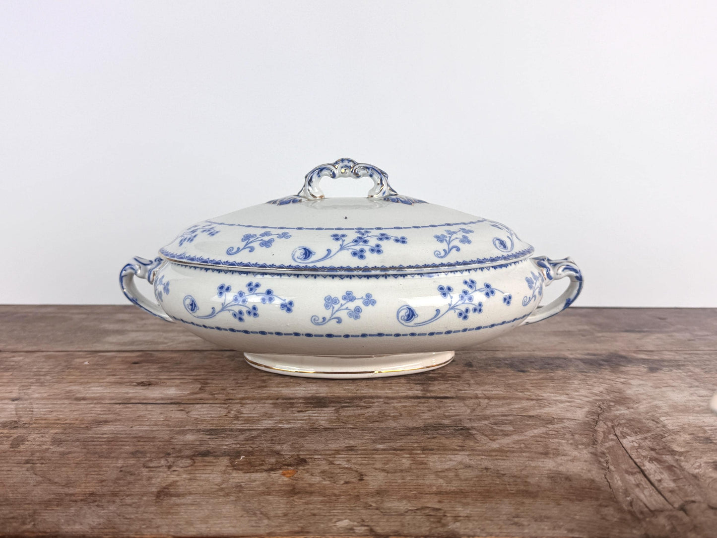 F Winkle & Co Blue White Gold Serving Tureen Lidded Bowl Oval Whieldon Ware Dartmouth
