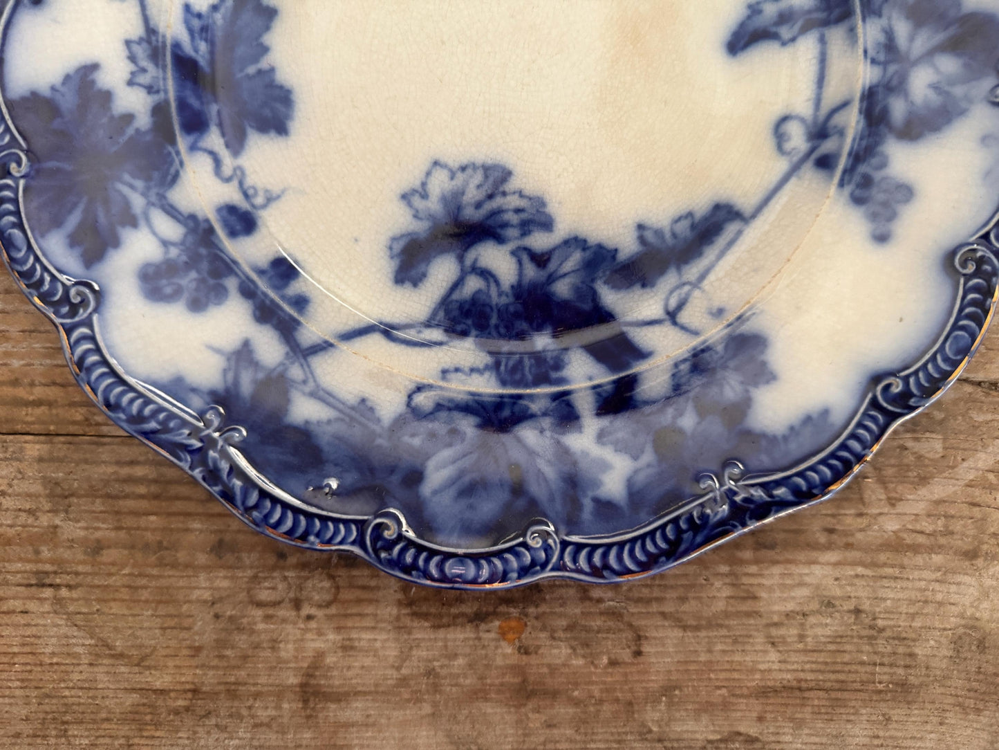 Ridgways Lonsdale Flow Blue 10" Dinner Plate 9 7/8 in Gold Edge