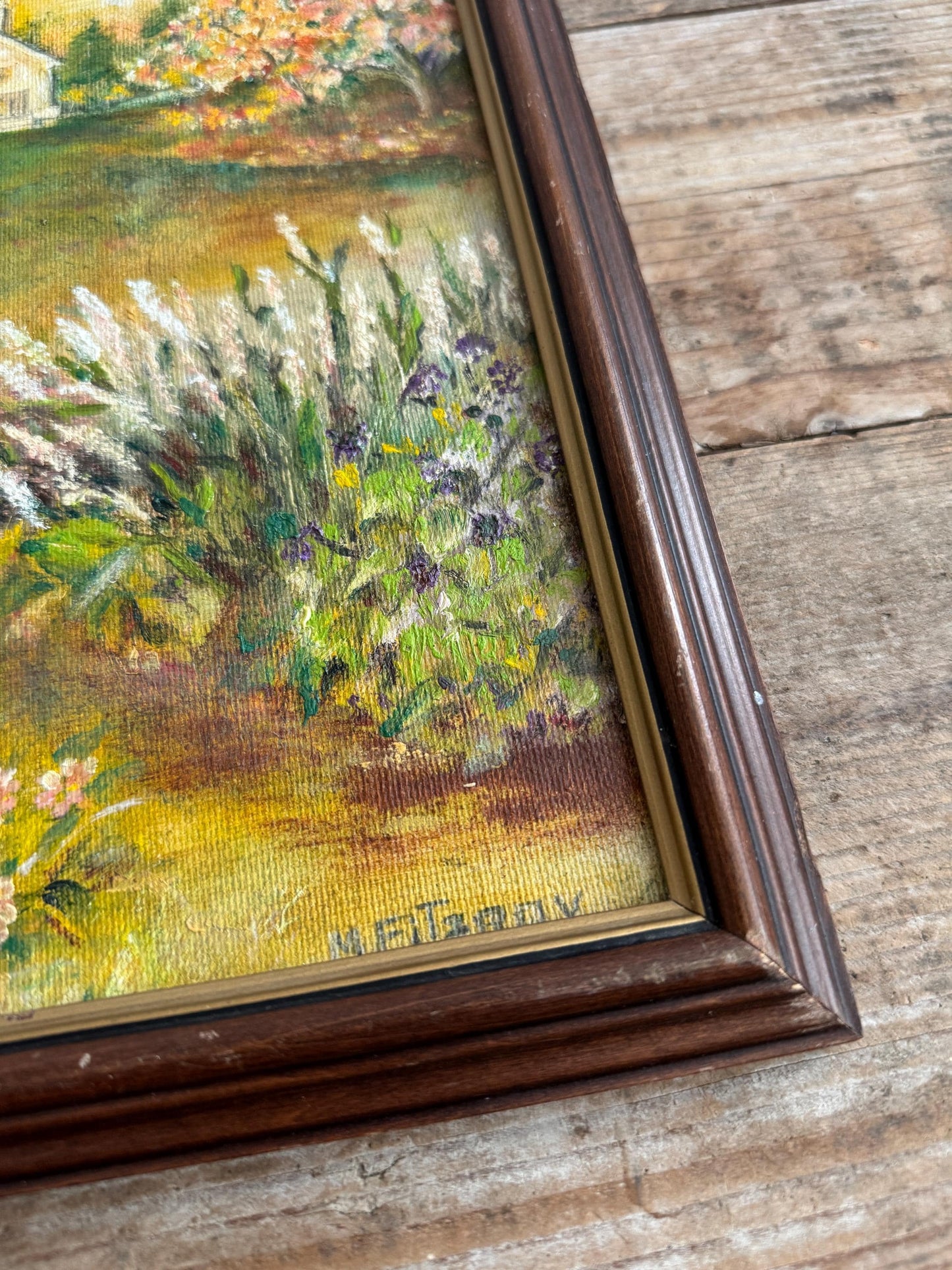 Framed Autumn Trees Warm Tone Church Fall Hobby Painting Framed Vintage Wall Art M Fitzroy