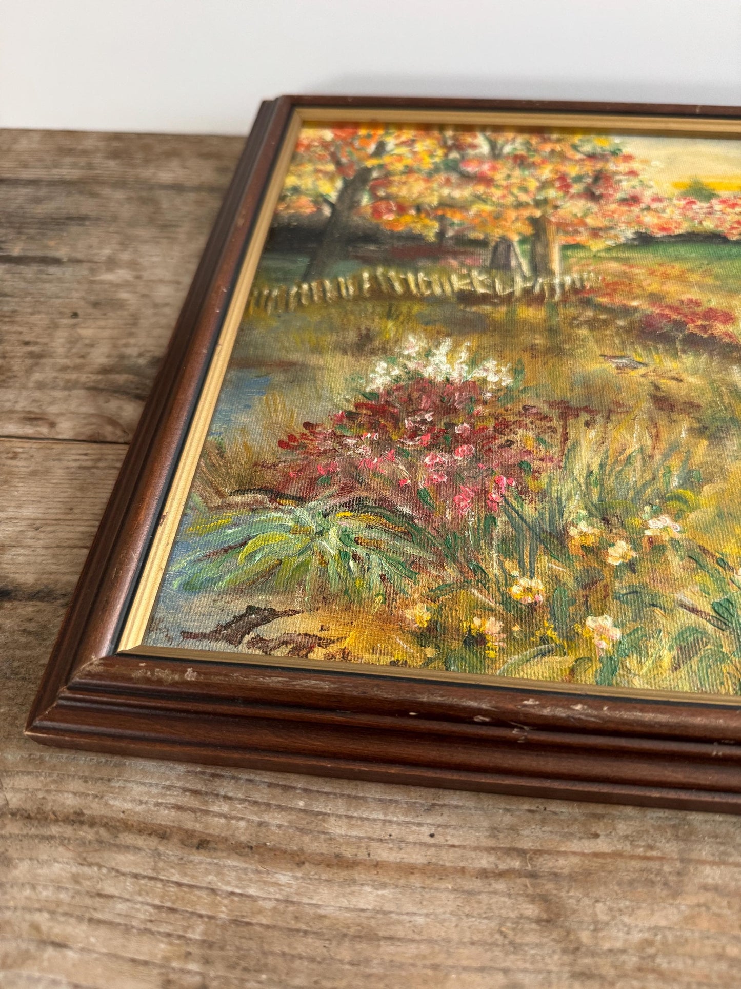 Framed Autumn Trees Warm Tone Church Fall Hobby Painting Framed Vintage Wall Art M Fitzroy