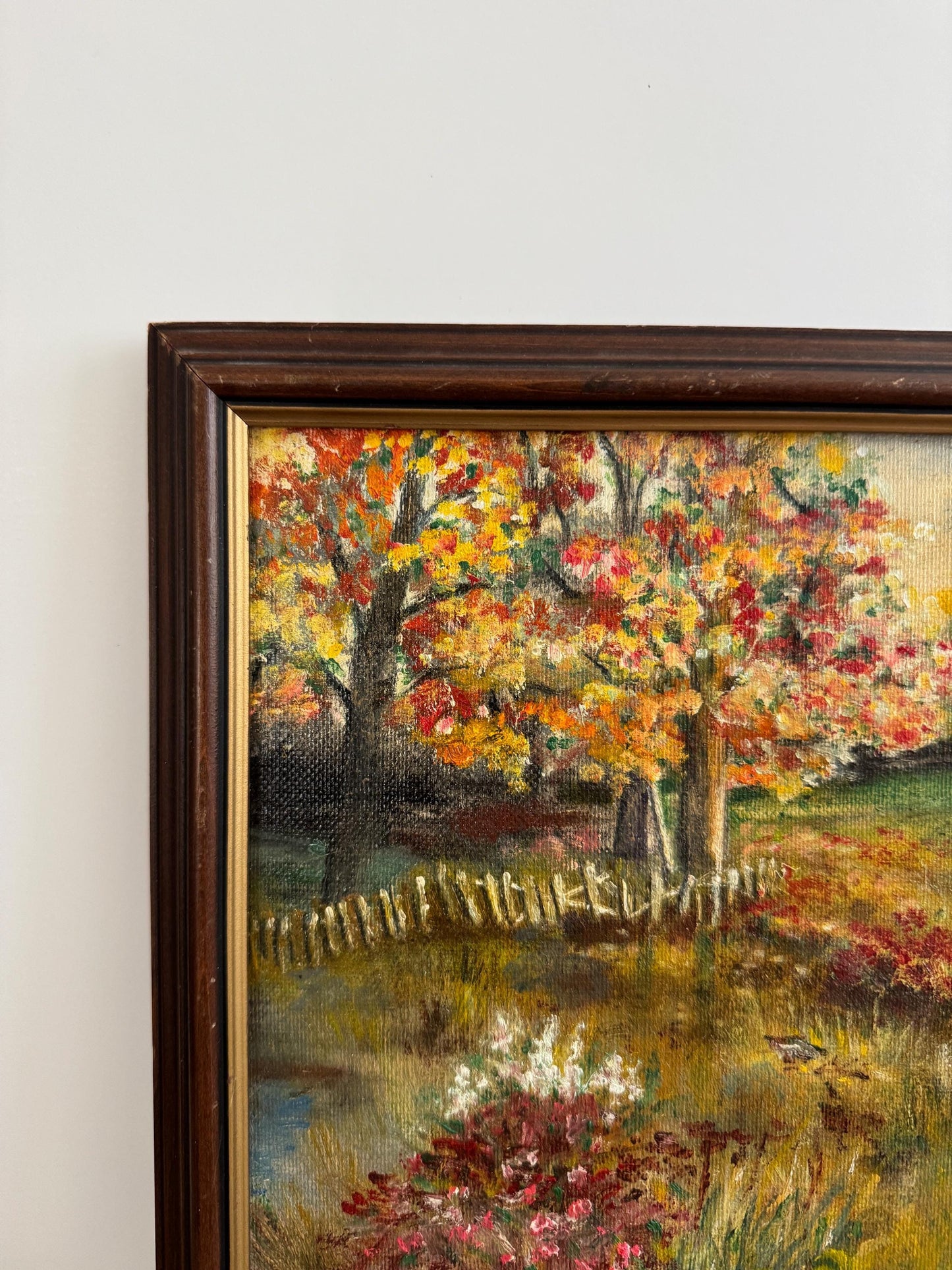 Framed Autumn Trees Warm Tone Church Fall Hobby Painting Framed Vintage Wall Art M Fitzroy