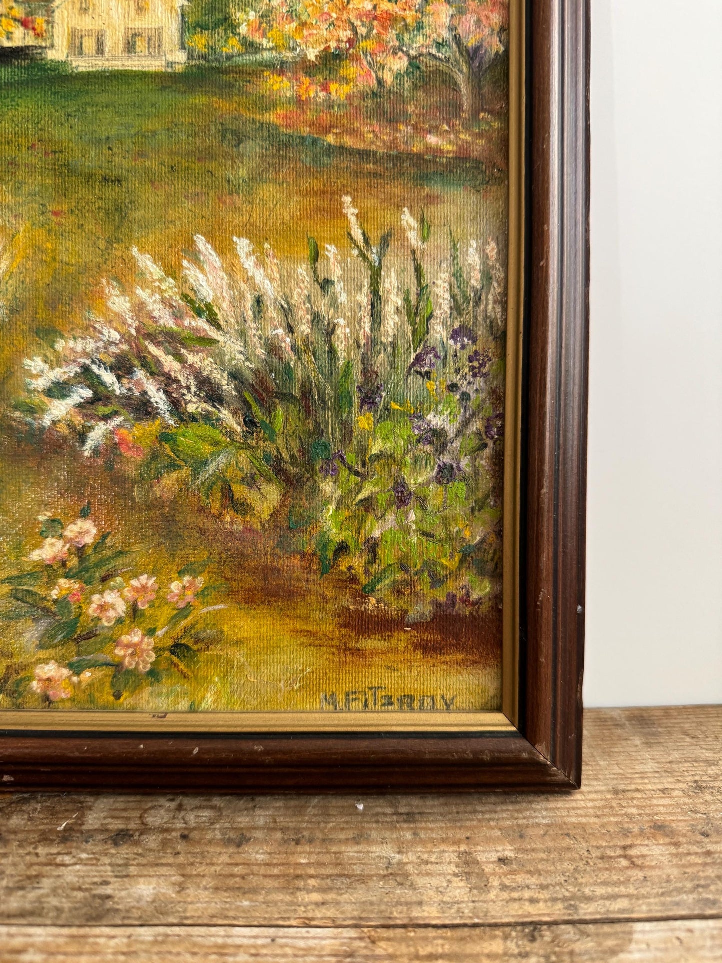 Framed Autumn Trees Warm Tone Church Fall Hobby Painting Framed Vintage Wall Art M Fitzroy