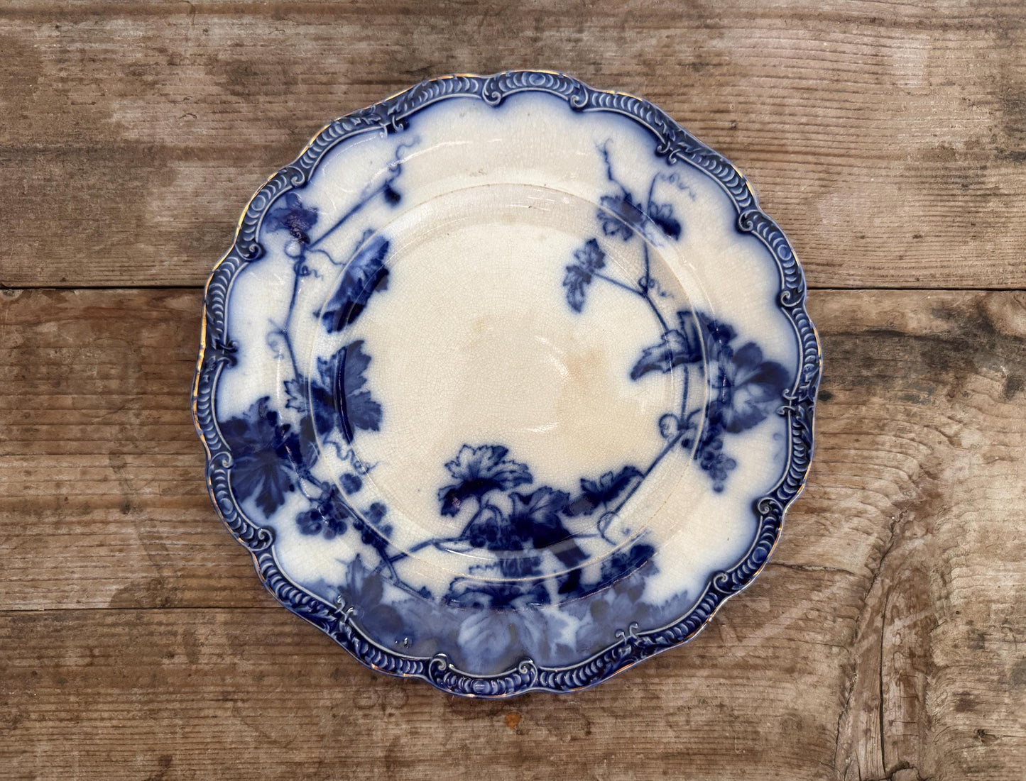 Ridgways Lonsdale Flow Blue 10" Dinner Plate 9 7/8 in Gold Edge