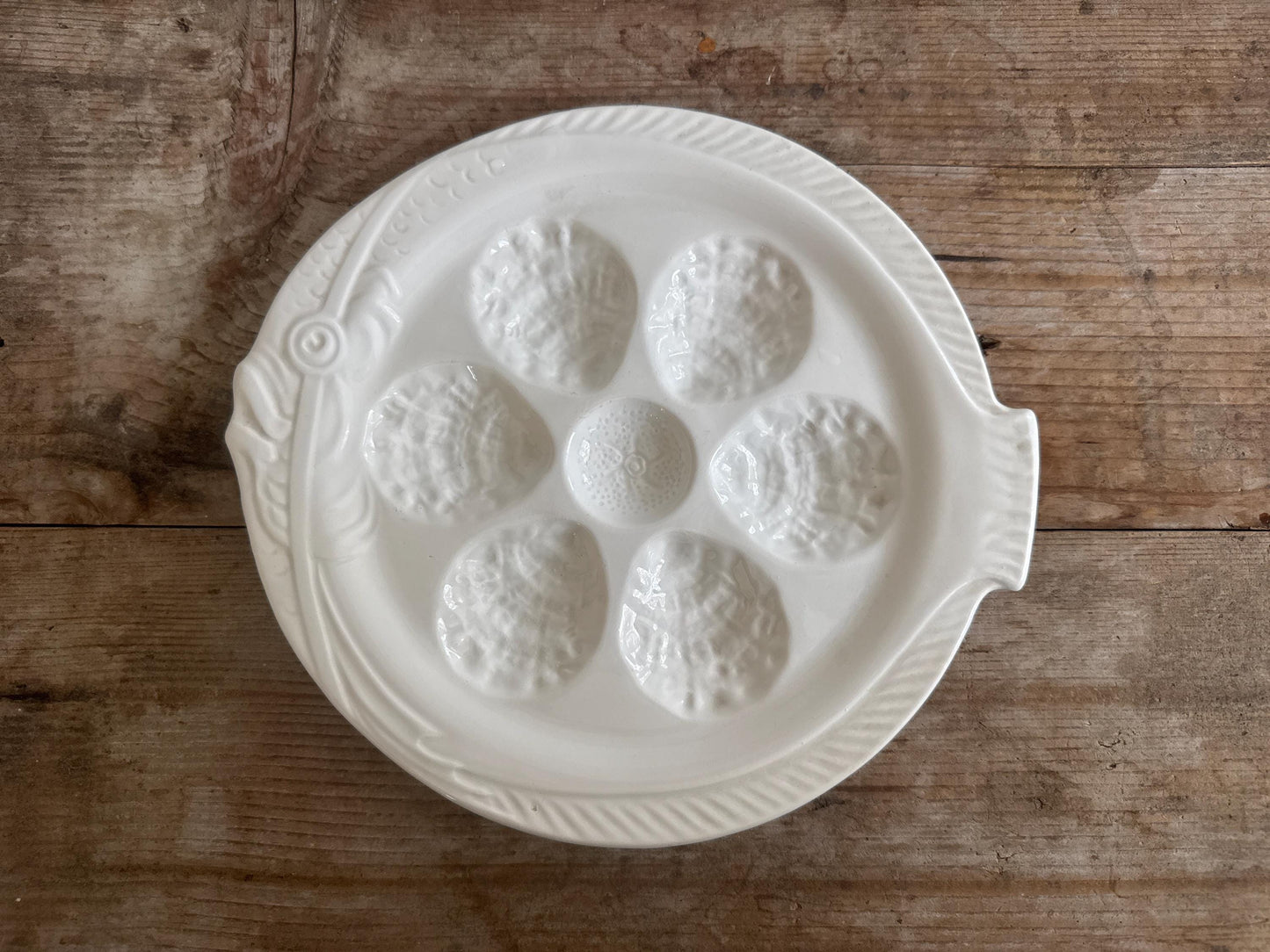 P.V. France White Majolica Fish Oyster Plate Dish Platter Portieux Vallerysthal