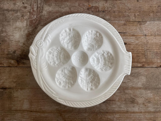 P.V. France White Majolica Fish Oyster Plate Dish Platter Portieux Vallerysthal