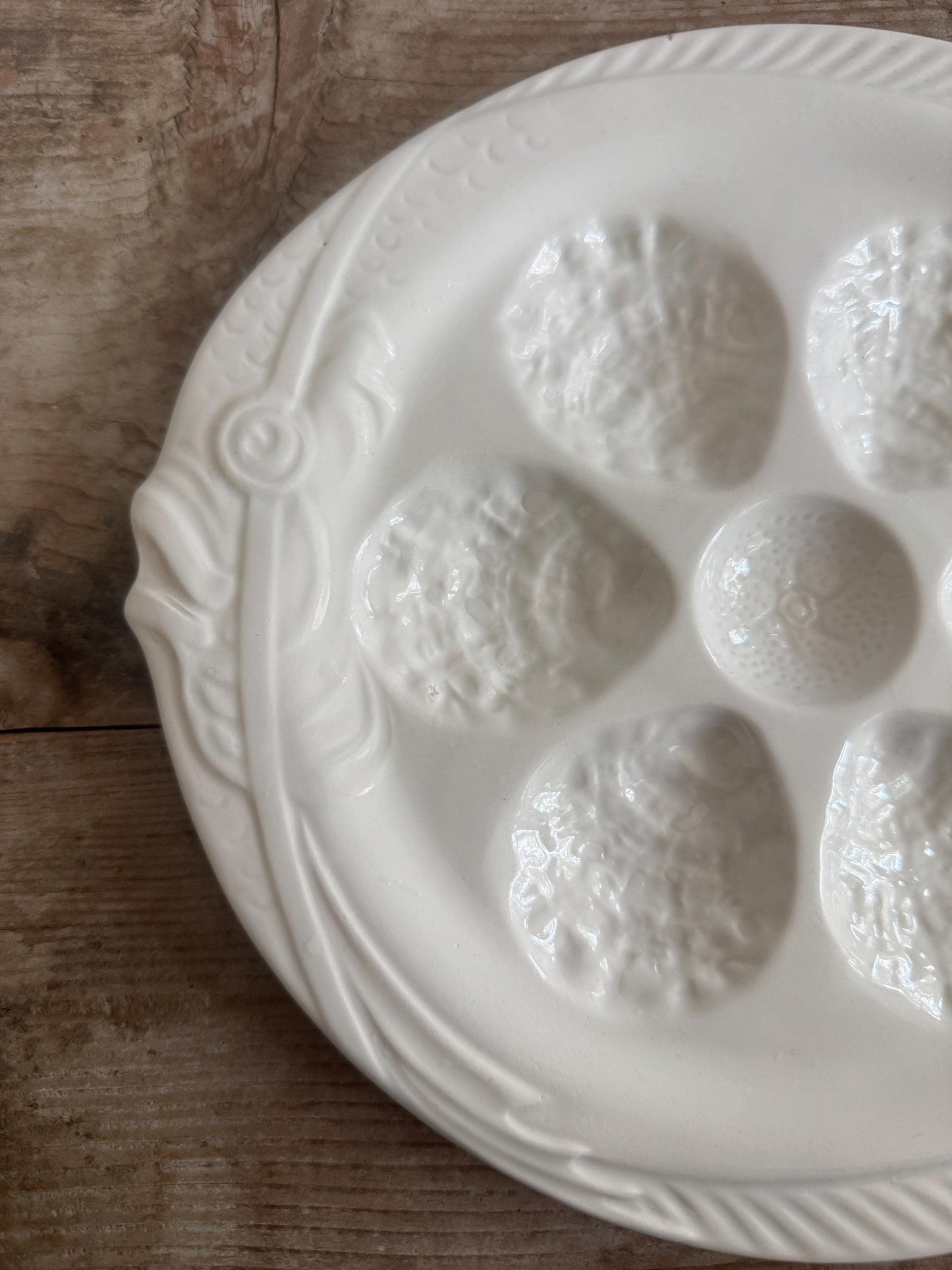 Antique P.V. France White Majolica Fish Oyster Plate Dish Platter Portieux Vallerysthal