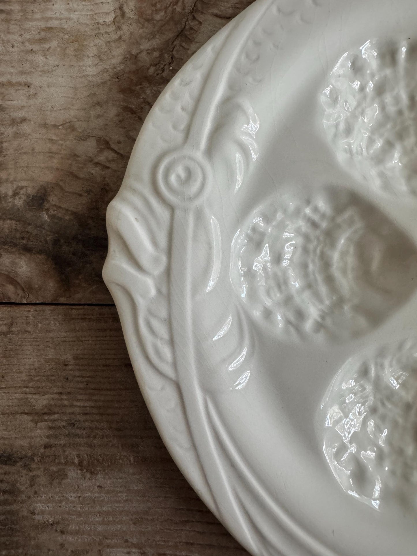 P.V. France White Majolica Fish Oyster Plate Dish Platter Portieux Vallerysthal