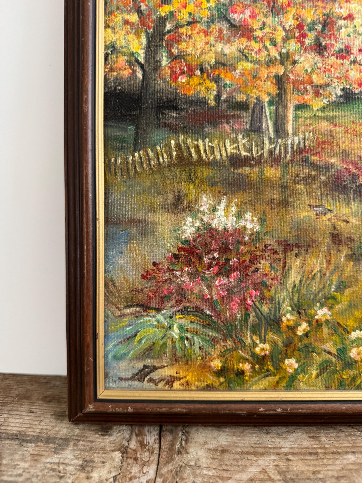 Framed Autumn Trees Warm Tone Church Fall Hobby Painting Framed Vintage Wall Art M Fitzroy