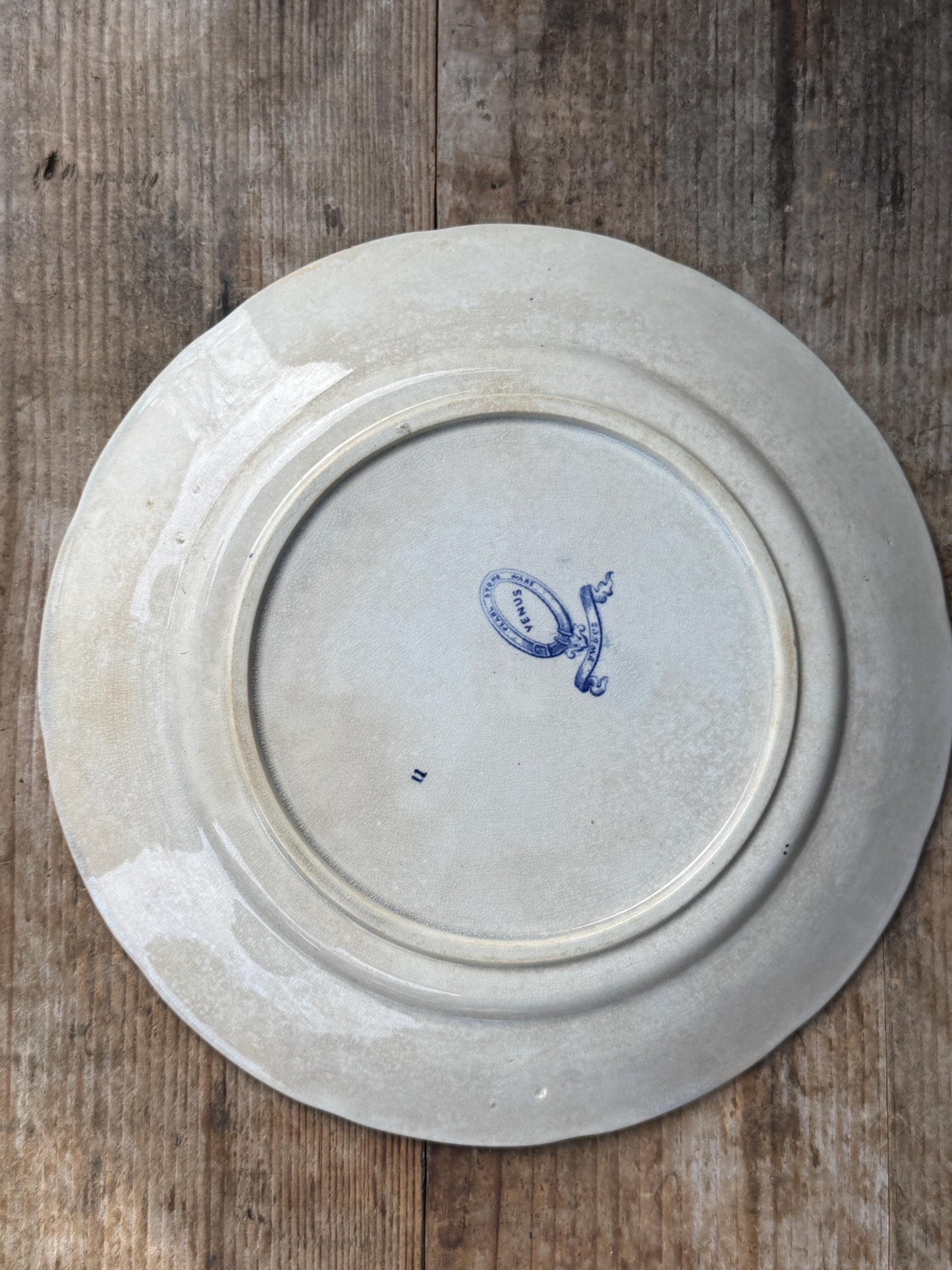 Antique Podmore Walker & Co Venus Blue Ironstone Plate Transferware Dinner 10.5"