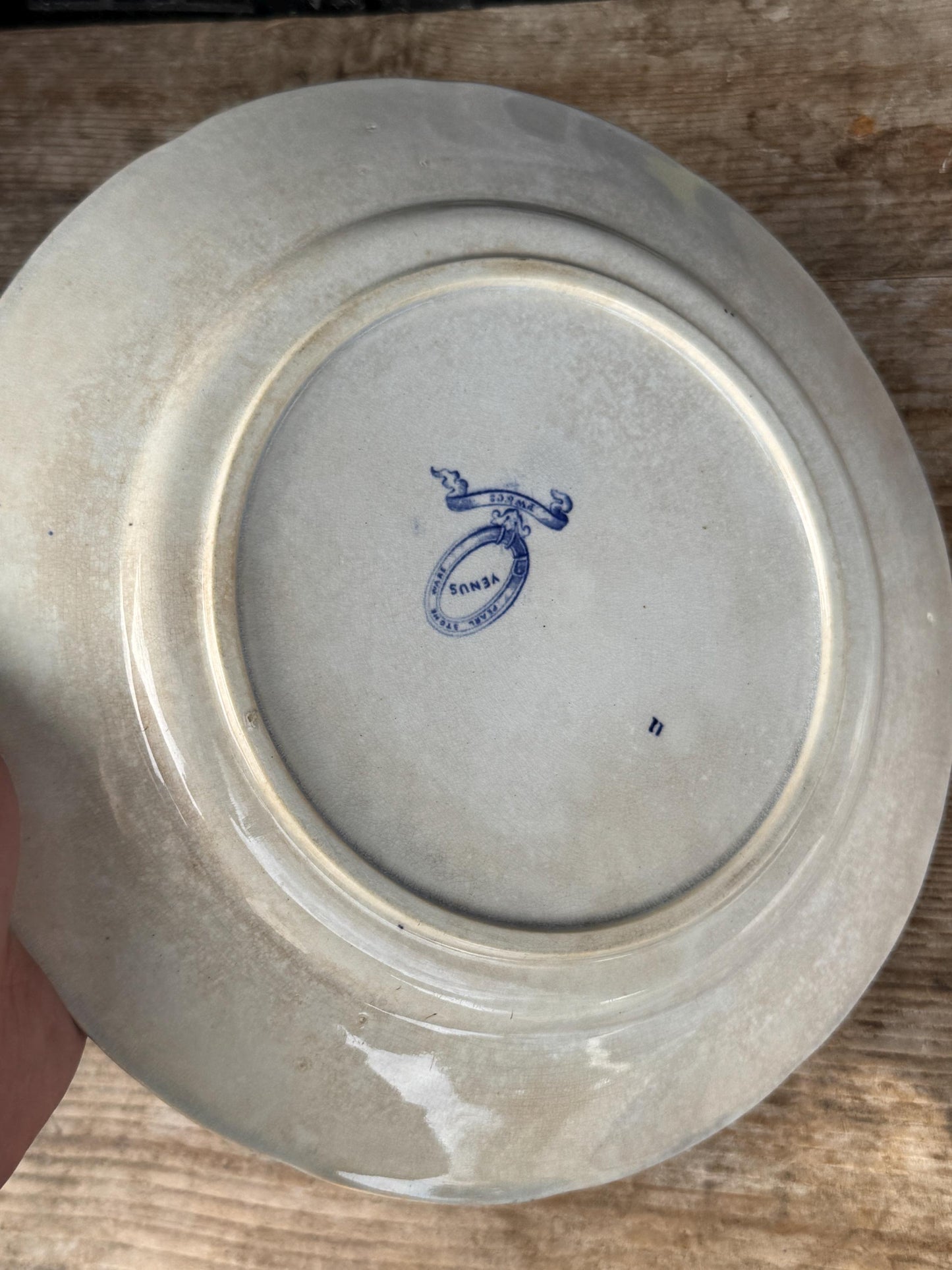 Antique Podmore Walker & Co Venus Blue Ironstone Plate Transferware Dinner 10.5"