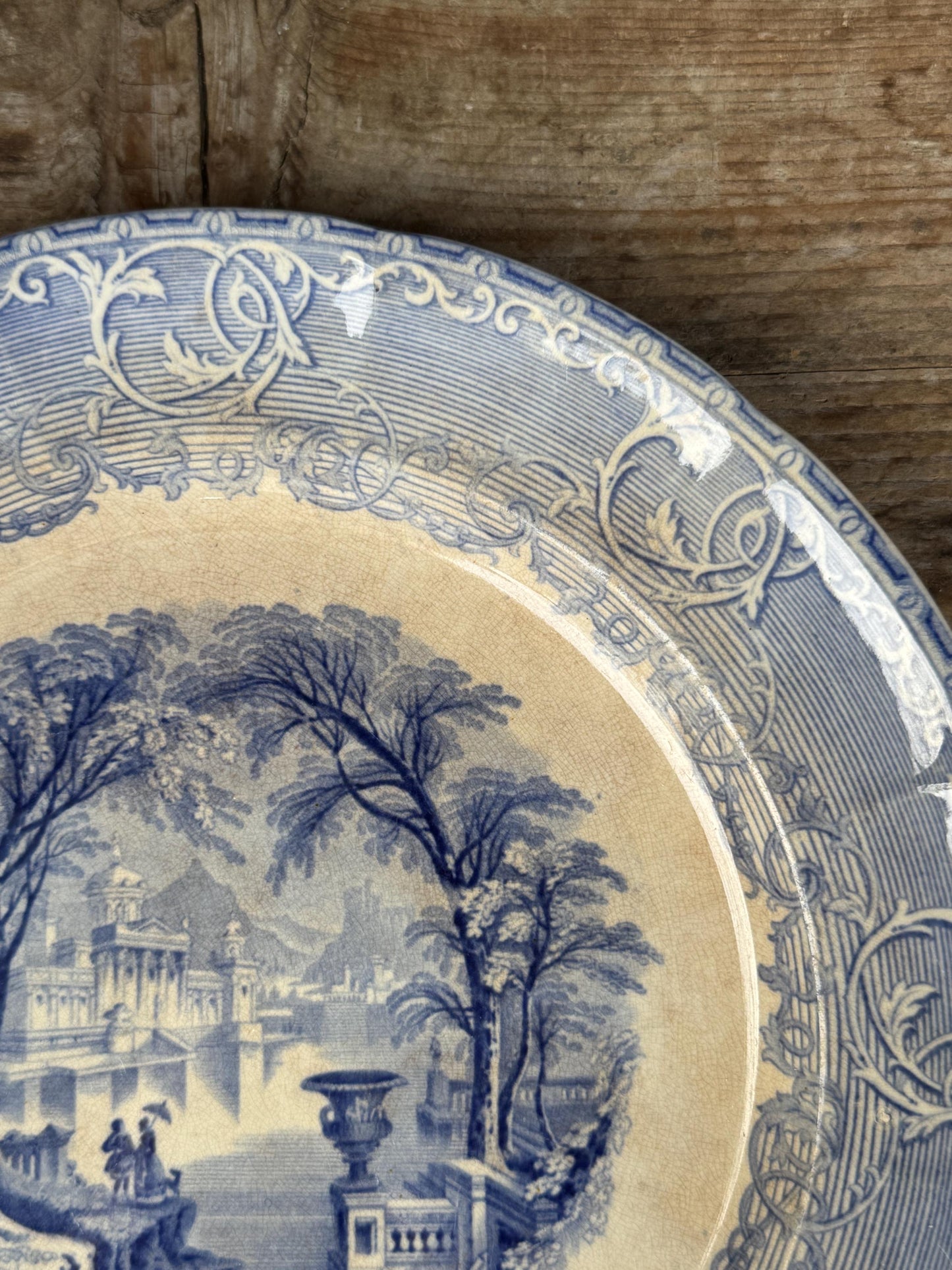 Antique Podmore Walker & Co Venus Blue Ironstone Plate Transferware Dinner 10.5"