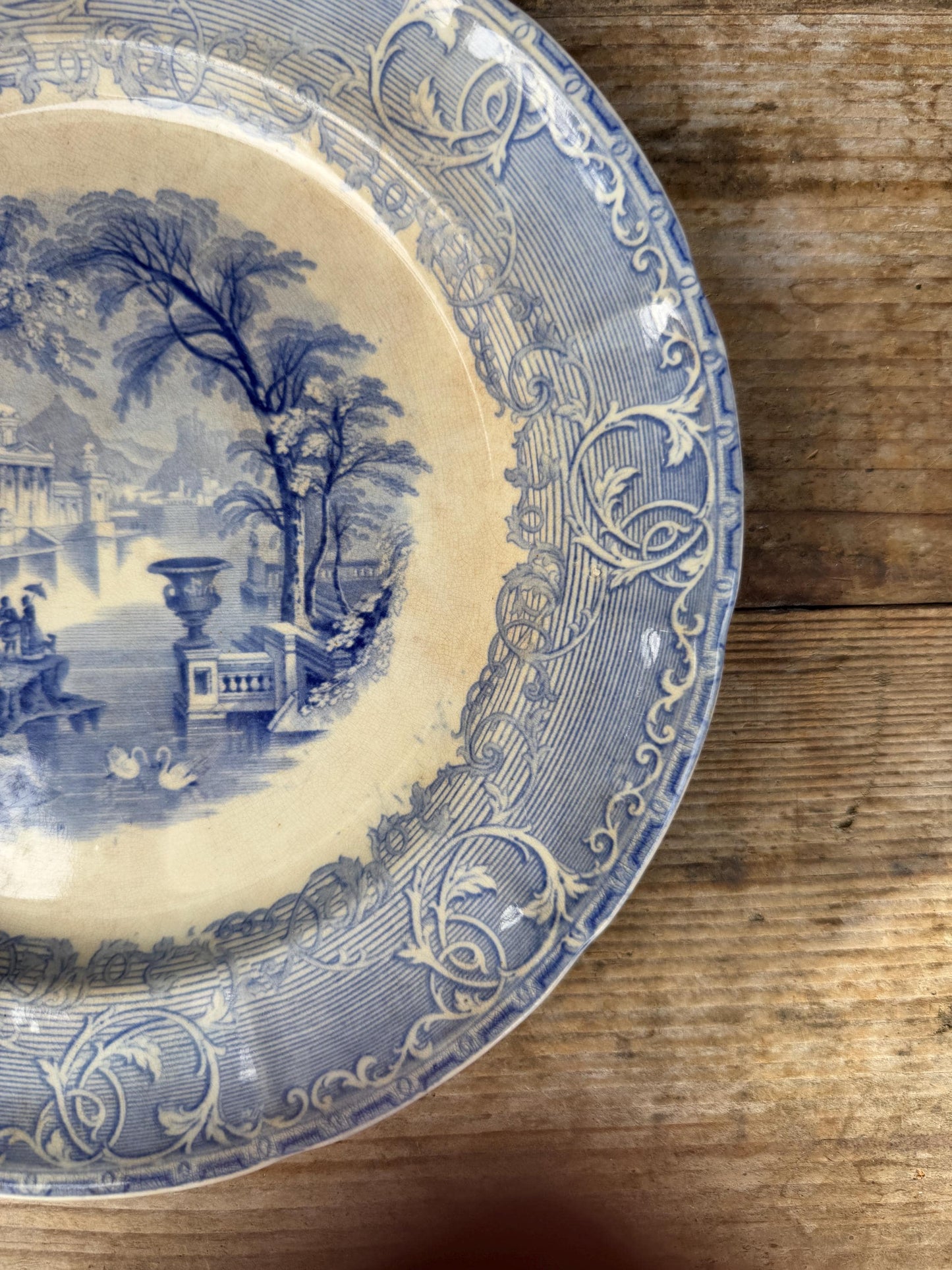 Antique Podmore Walker & Co Venus Blue Ironstone Plate Transferware Dinner 10.5"