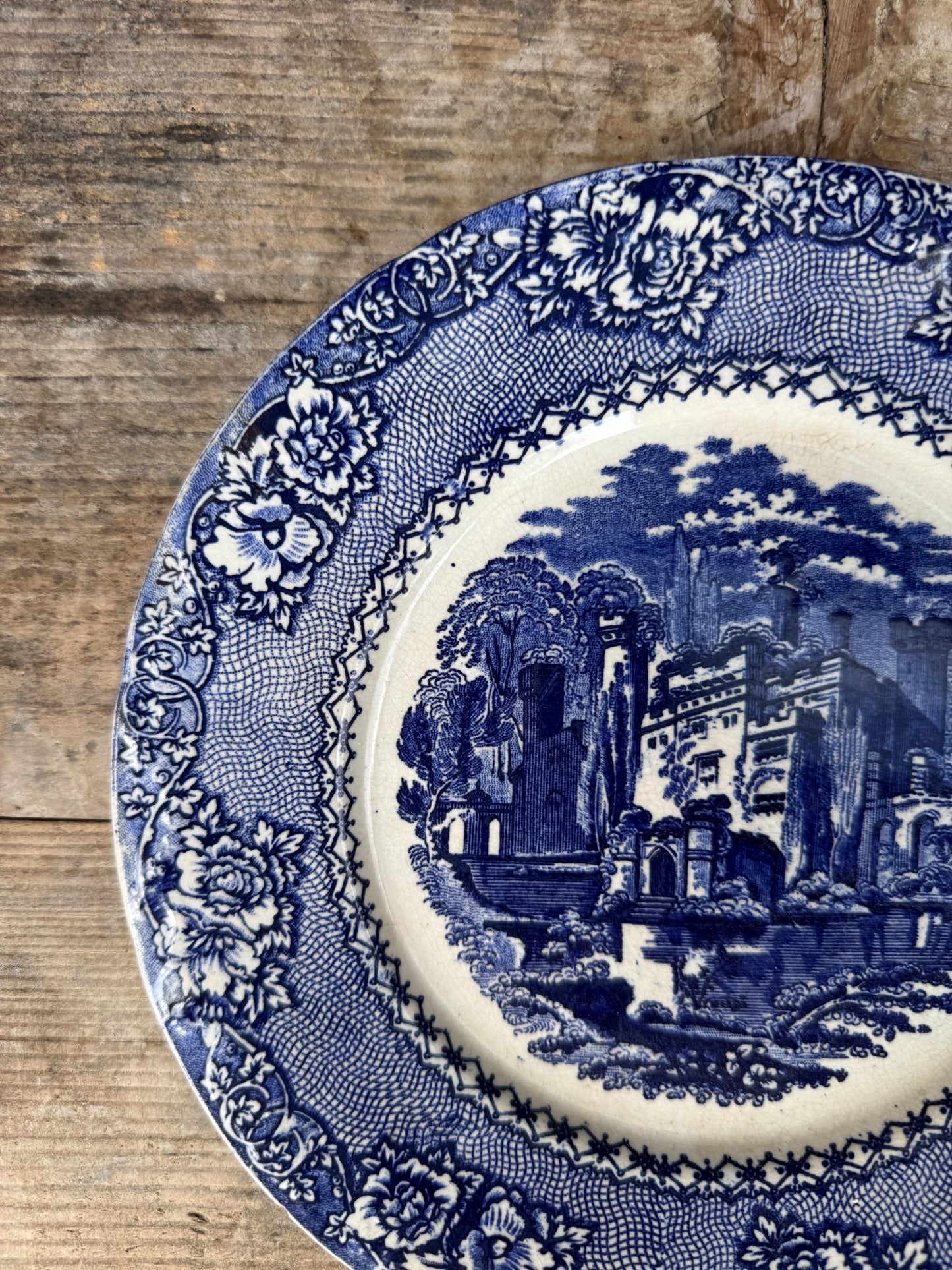 Antique Alhambra England 1800s Blue Ironstone Plate Transferware Dinner 9"