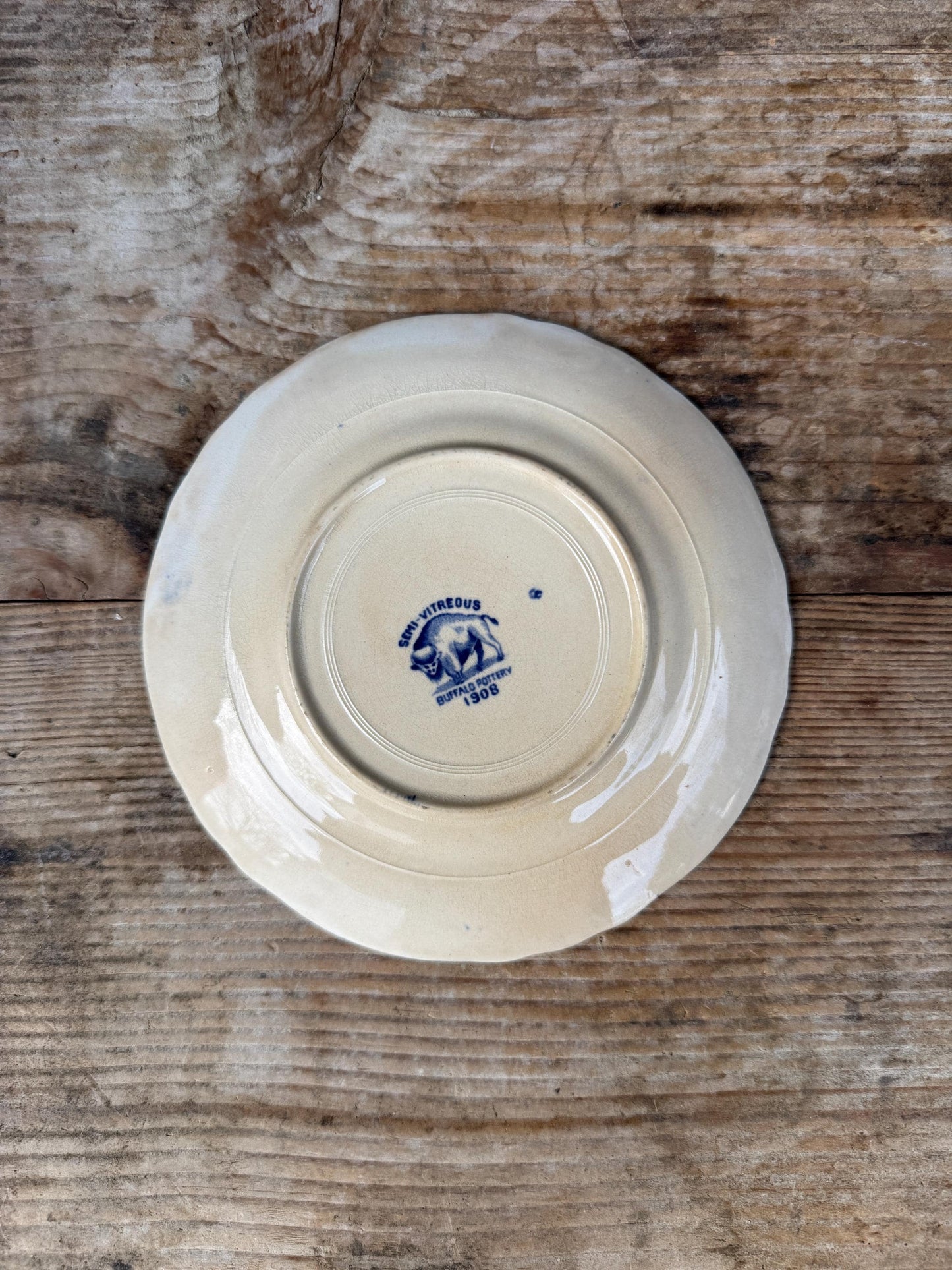 Antique Blue Willow Buffalo Pottery 6" England Blue Ironstone Fruit Plate Transferware Saucer