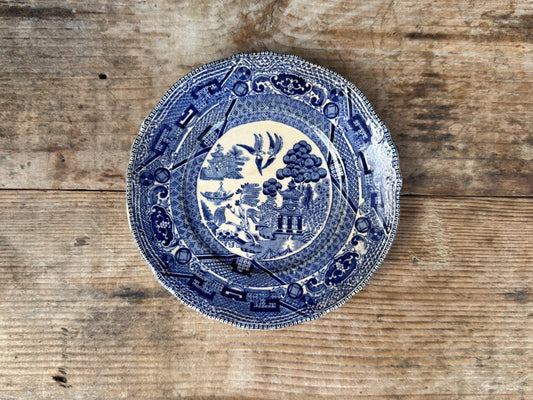 Antique Blue Willow Buffalo Pottery 6" England Blue Ironstone Fruit Plate Transferware Saucer