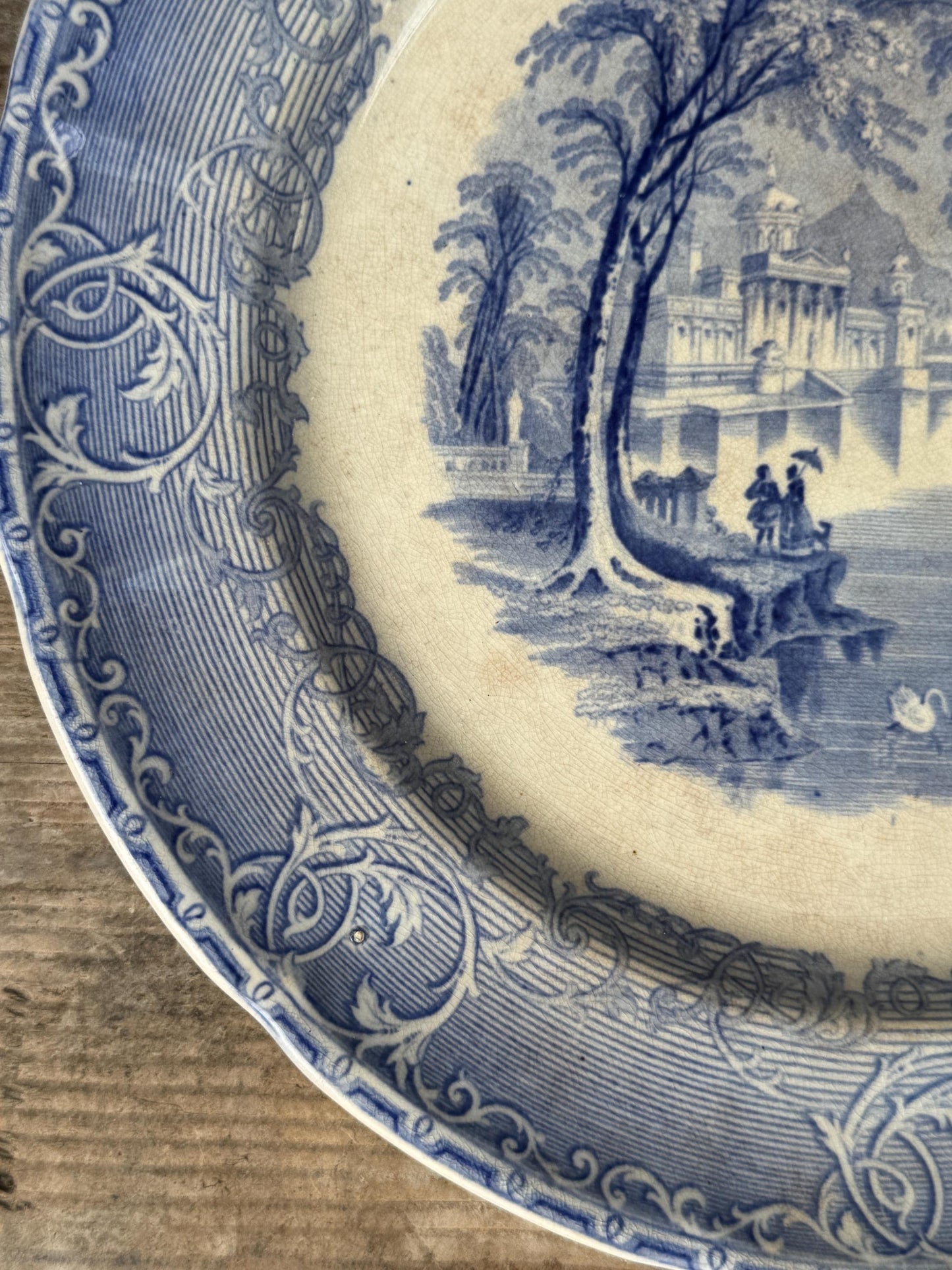 Antique Podmore Walker & Co Venus Blue Ironstone Plate Transferware Dinner 10.5"
