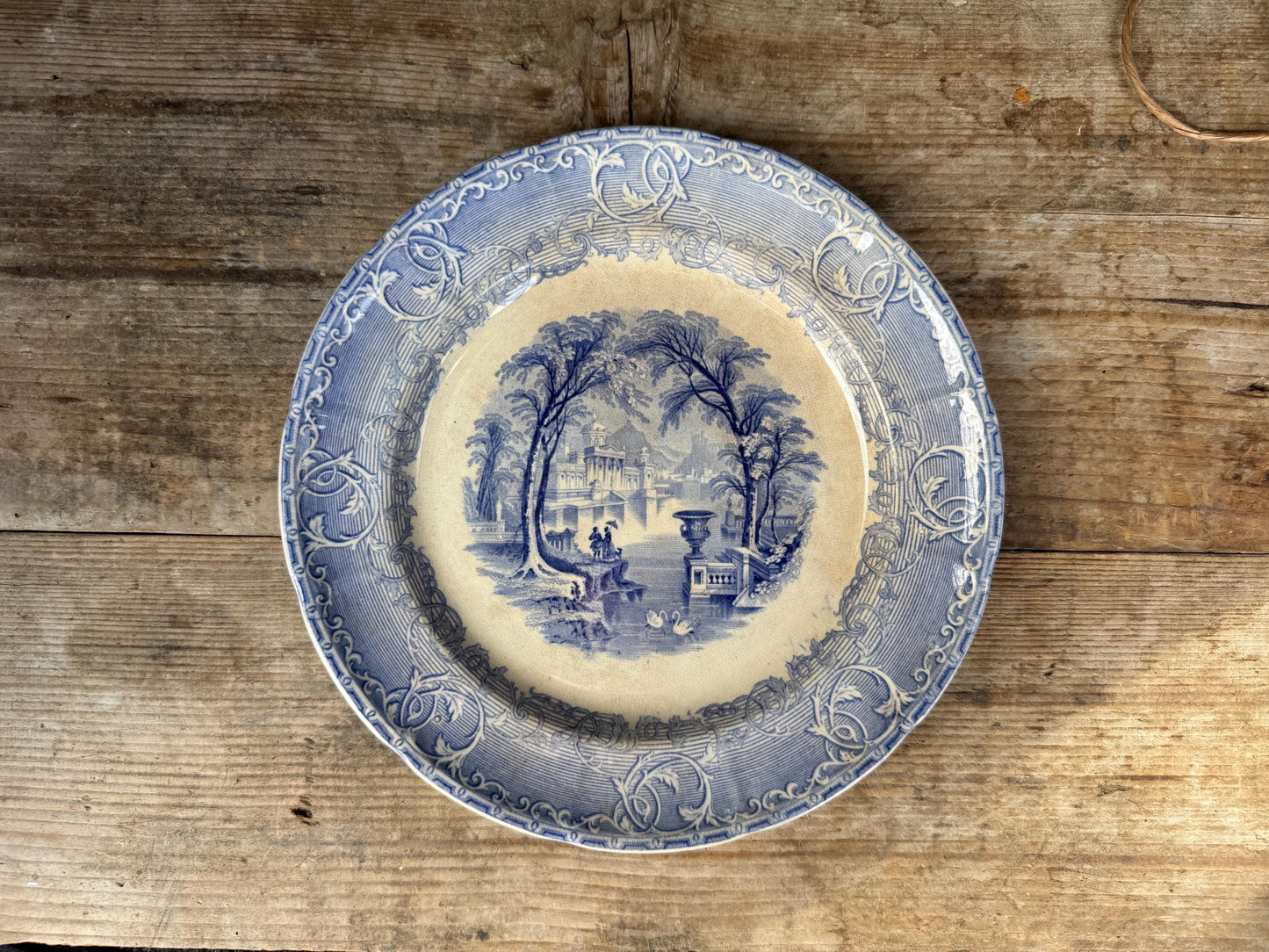 Antique Podmore Walker & Co Venus Blue Ironstone Plate Transferware Dinner 10.5"