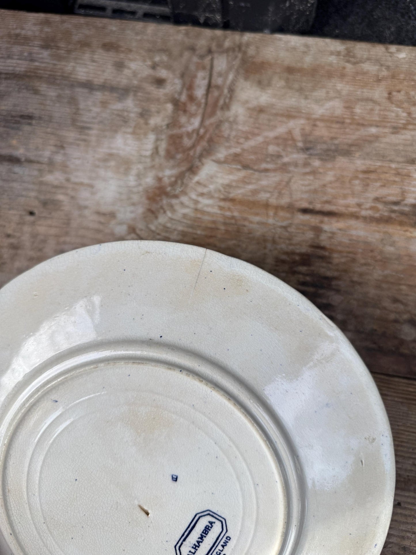 Antique Alhambra England 1800s Blue Ironstone Plate Transferware Dinner 9"