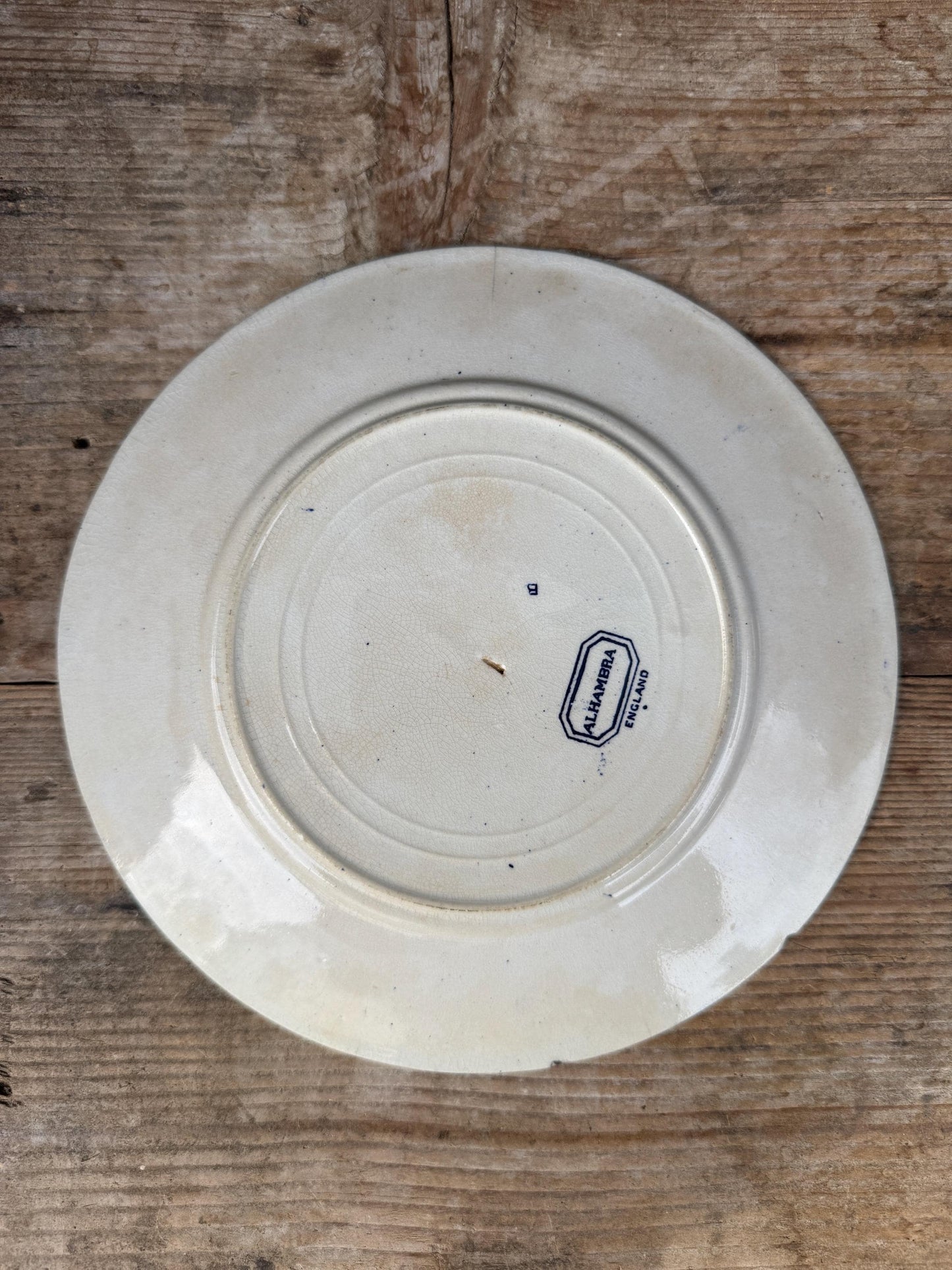 Antique Alhambra England 1800s Blue Ironstone Plate Transferware Dinner 9"