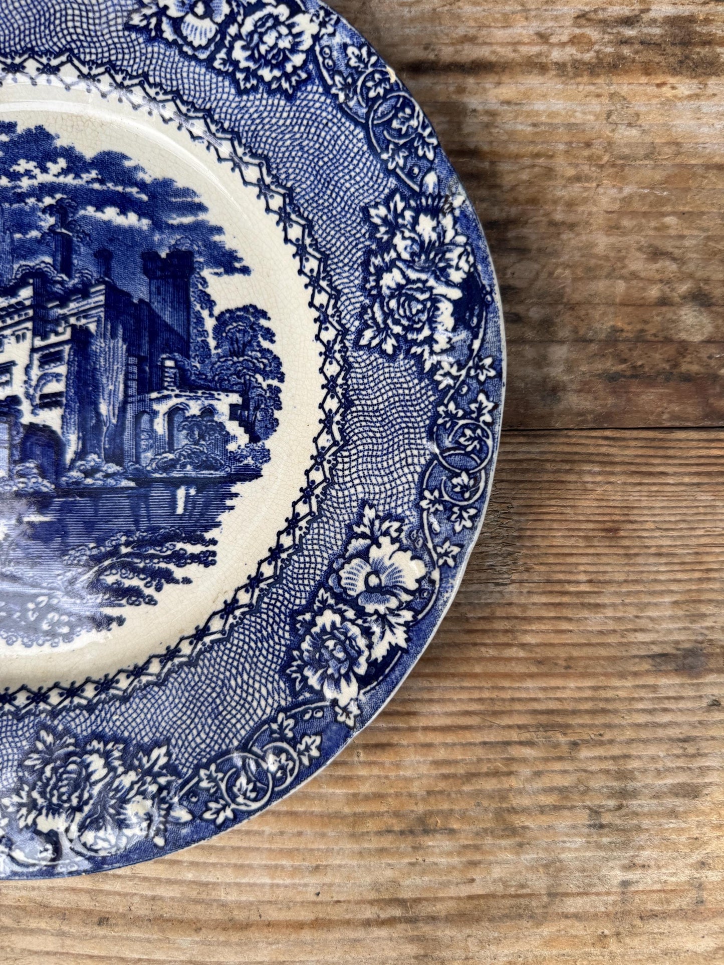 Antique Alhambra England 1800s Blue Ironstone Plate Transferware Dinner 9"