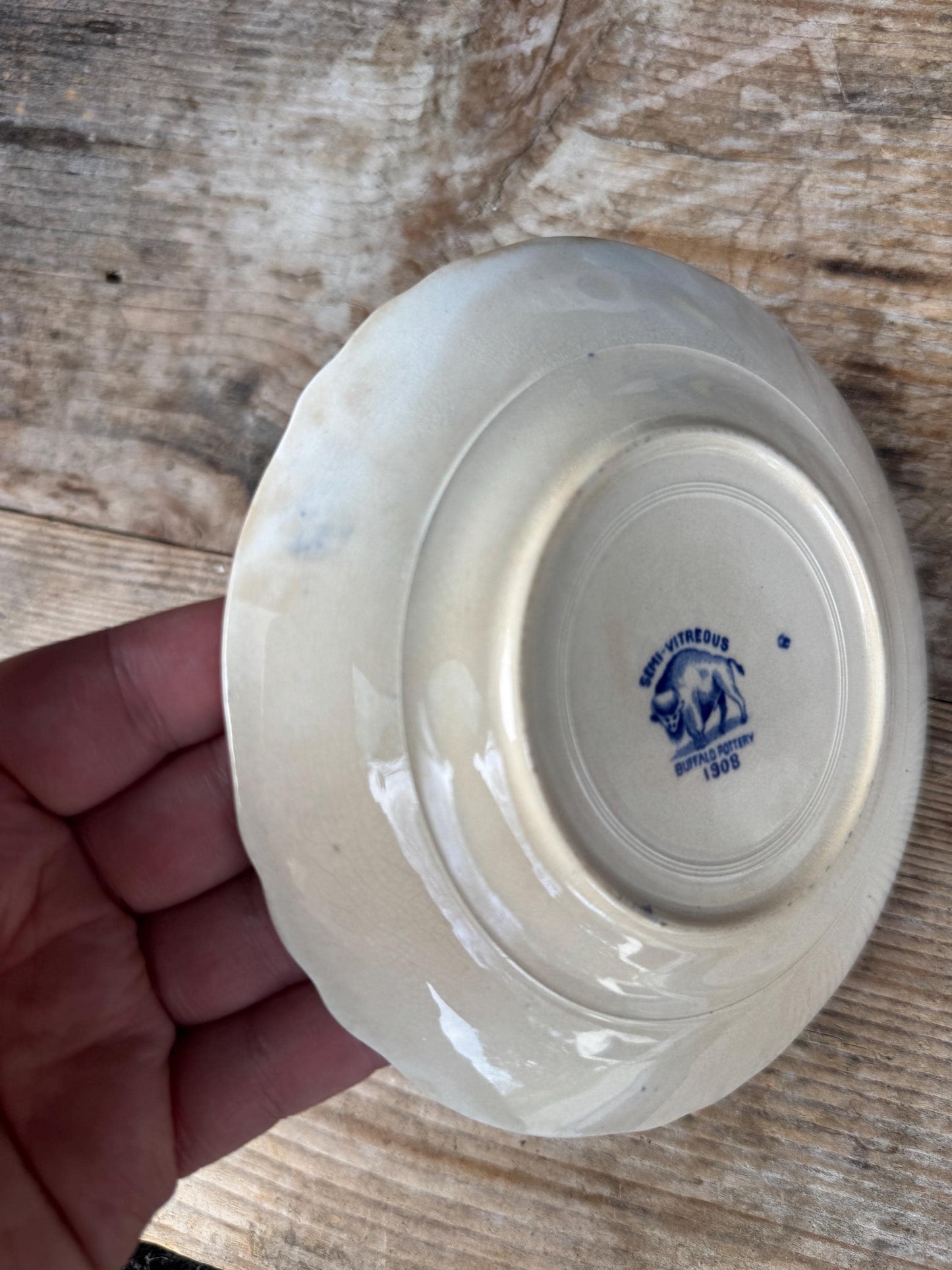 Antique Blue Willow Buffalo Pottery 6" England Blue Ironstone Fruit Plate Transferware Saucer
