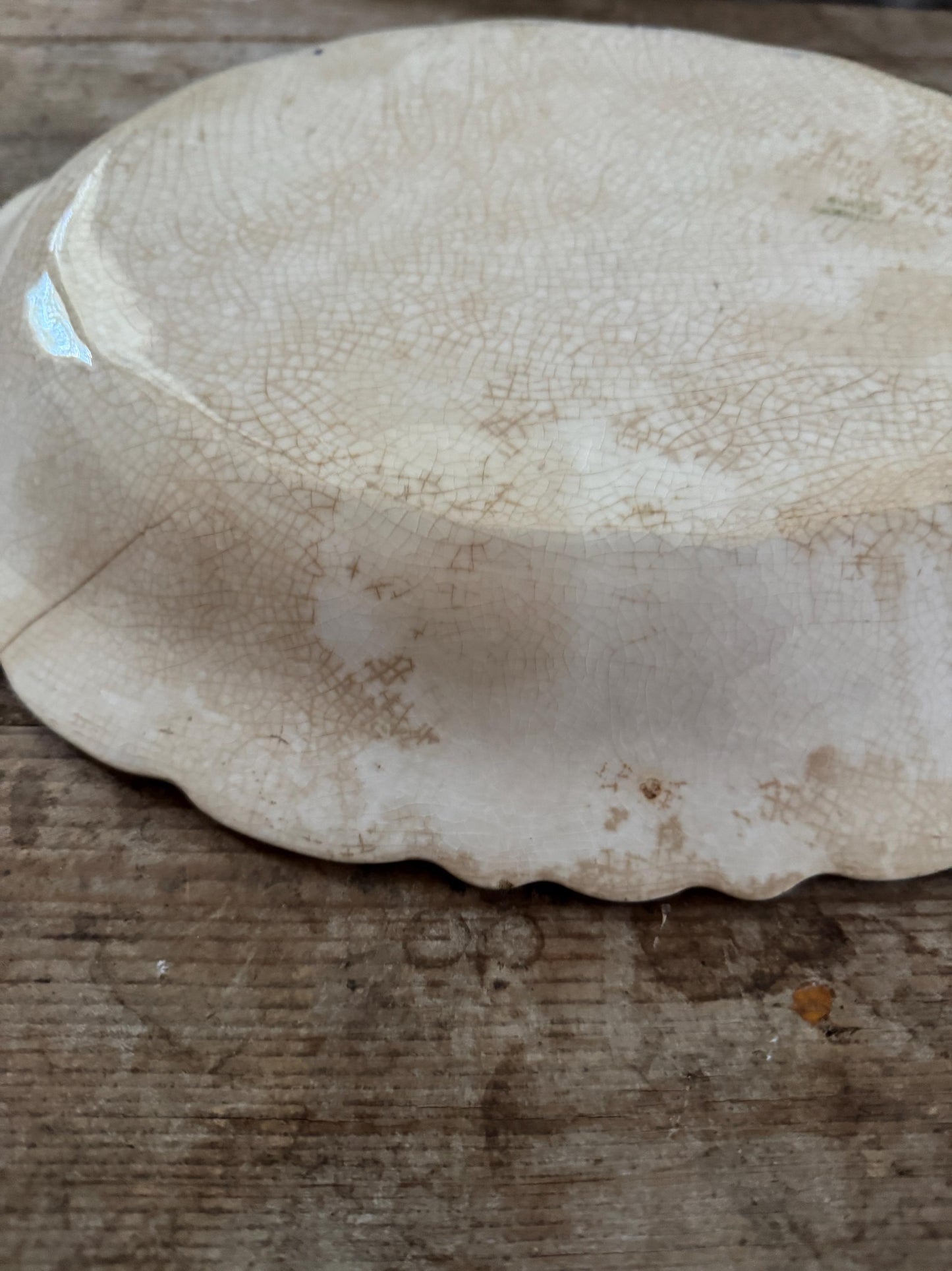 Limoges Antique Flow Blue Serving Transferware Platter Ironstone Distressed Crazed Plate Scalloped Oval