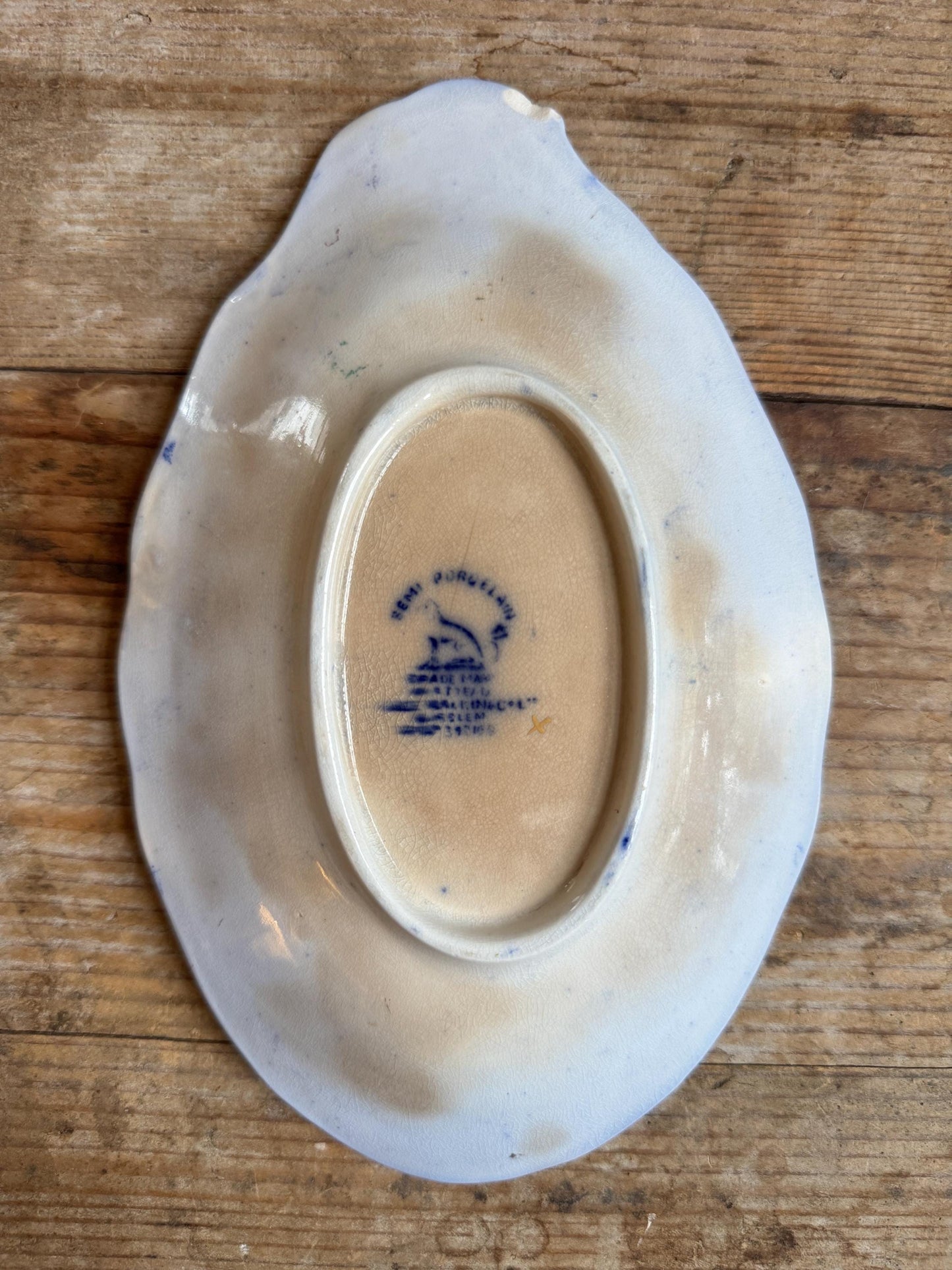 Antique Flow Blue Relish Dish Stained England Blue Transferware Relish Dish Ironstone