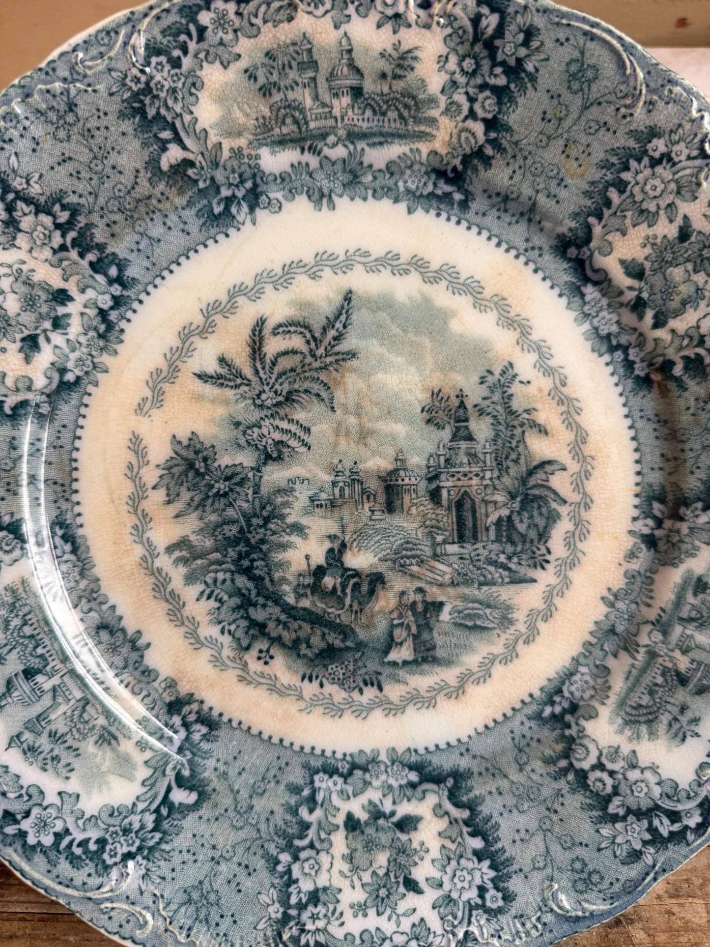 Antique New Wharf Oriental Blue Ironstone Plate Transferware Dinner