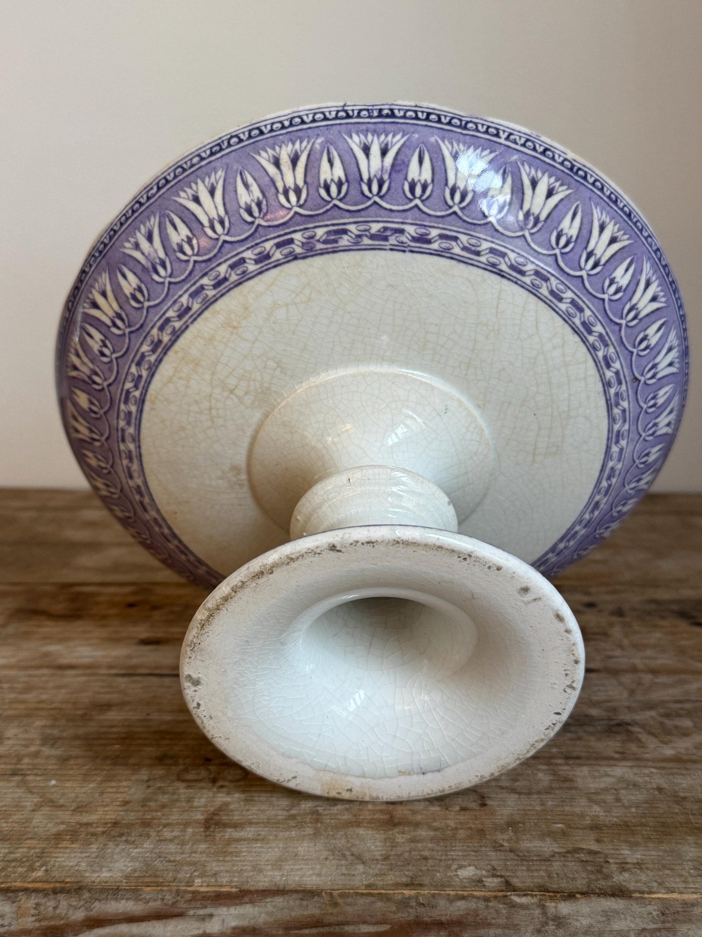 Antique Purple Raised Ironstone Compote Dish Stained Crazing Bowl Plate Small Serving Piece