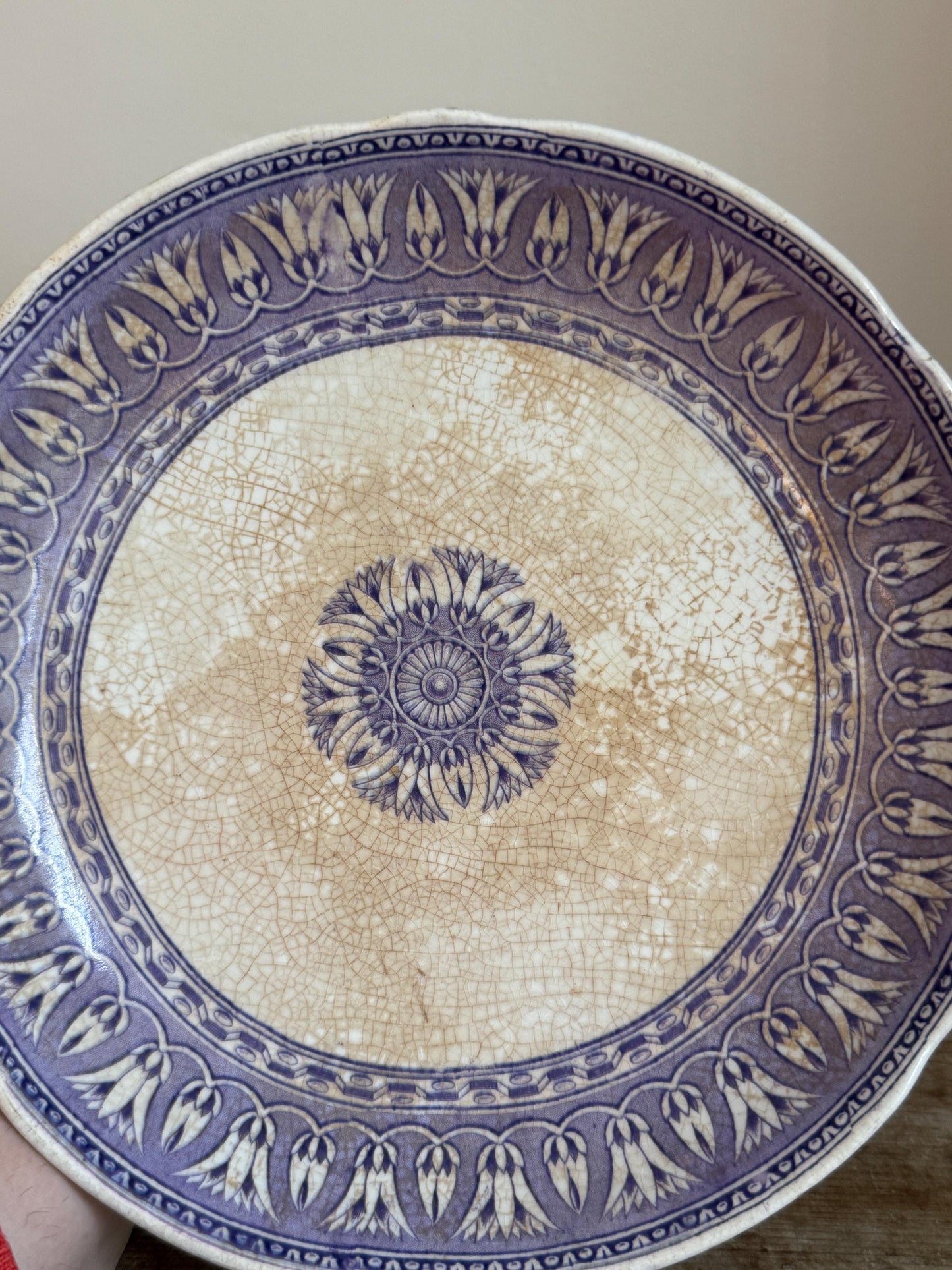 Antique Purple Raised Ironstone Compote Dish Stained Crazing Bowl Plate Small Serving Piece