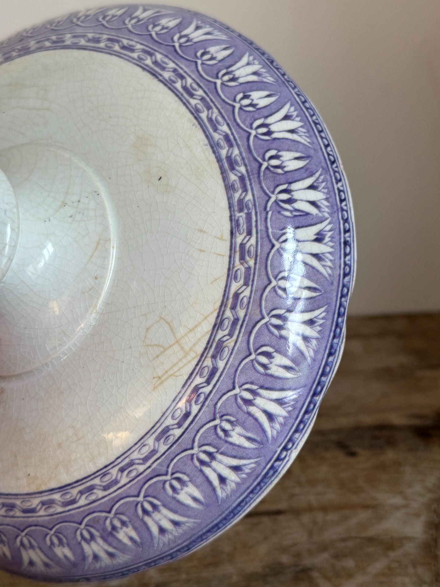 Antique Purple Raised Ironstone Compote Dish Stained Crazing Bowl Plate Small Serving Piece