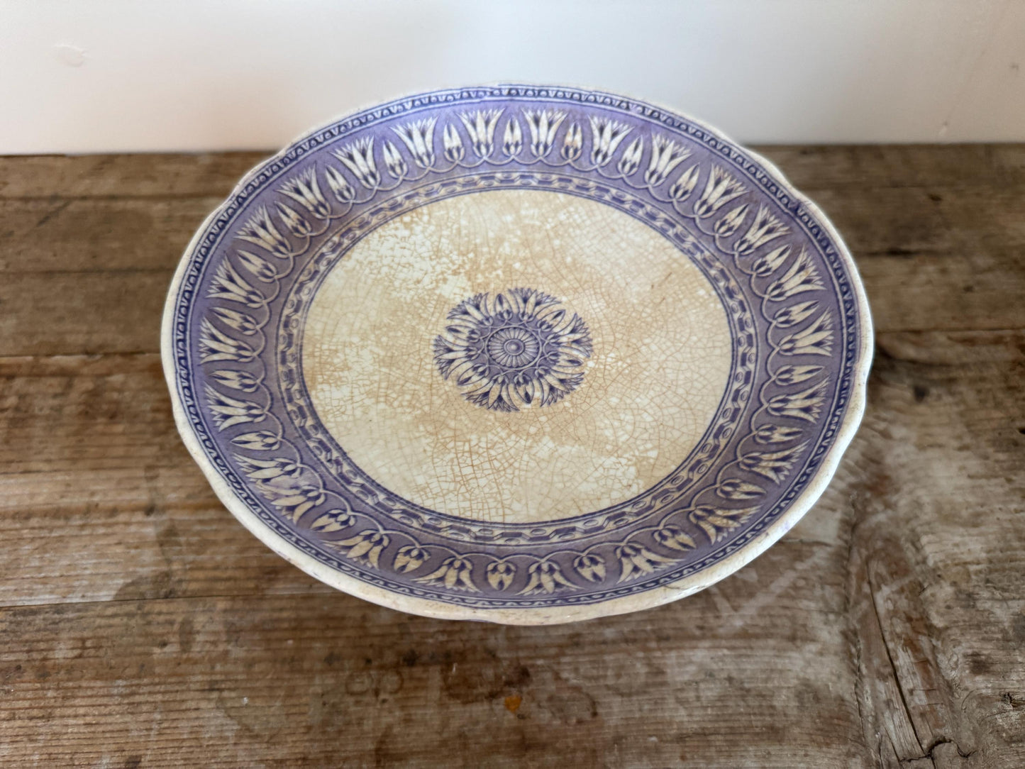 Antique Purple Raised Ironstone Compote Dish Stained Crazing Bowl Plate Small Serving Piece