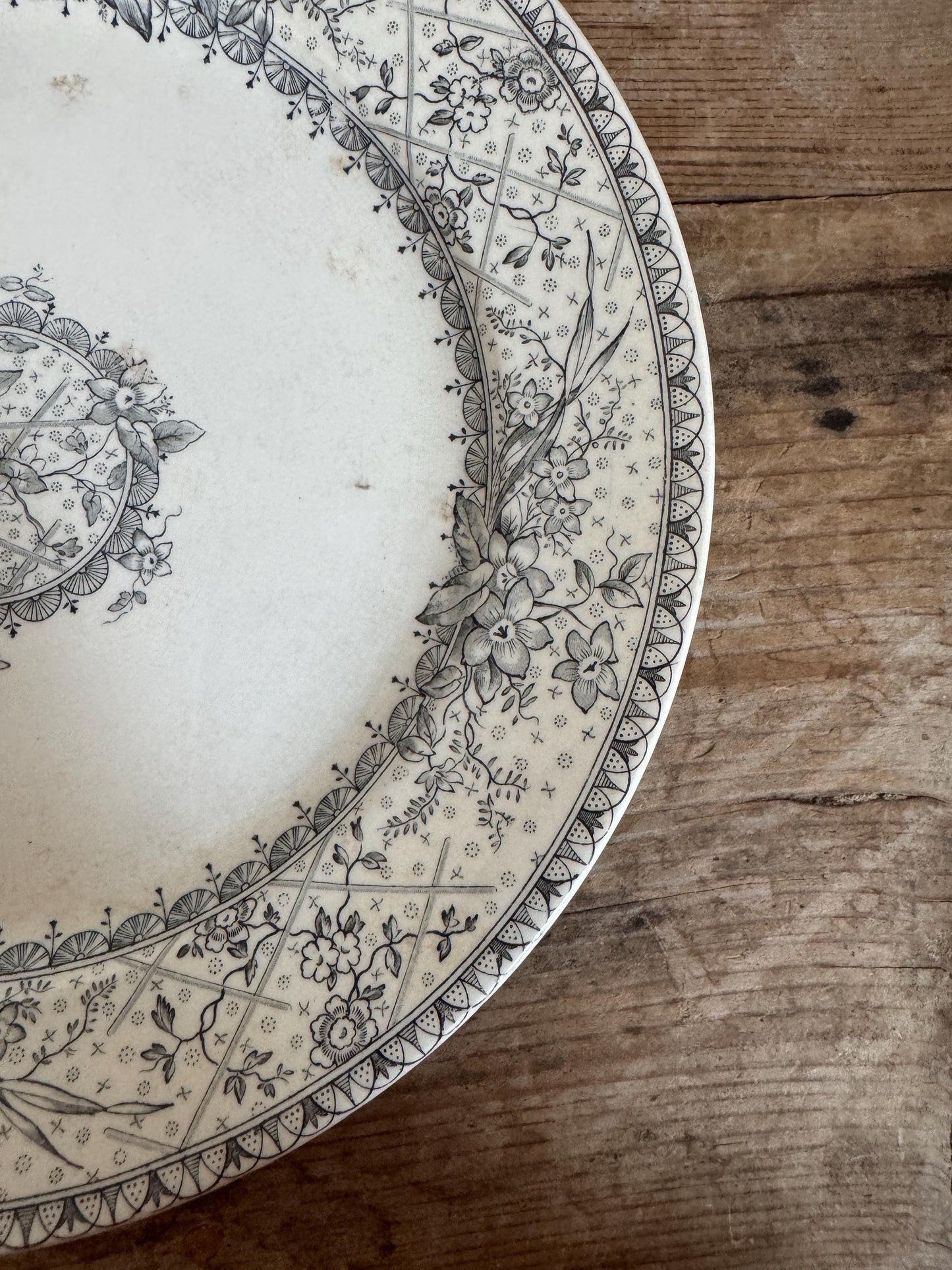 Antique Johnson Bros Lace Black Ironstone Plate Transferware Dinner