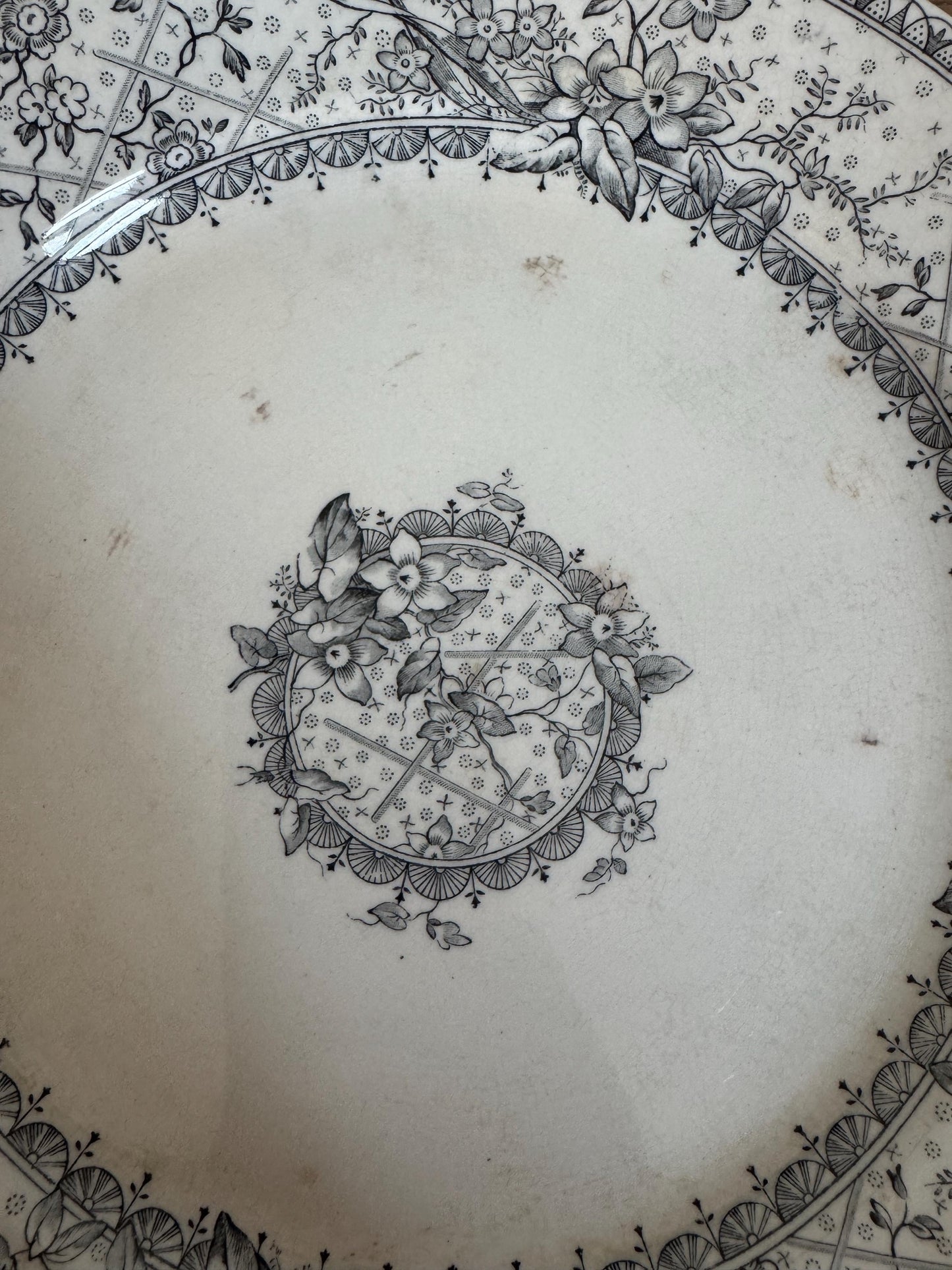 Antique Johnson Bros Lace Black Ironstone Plate Transferware Dinner