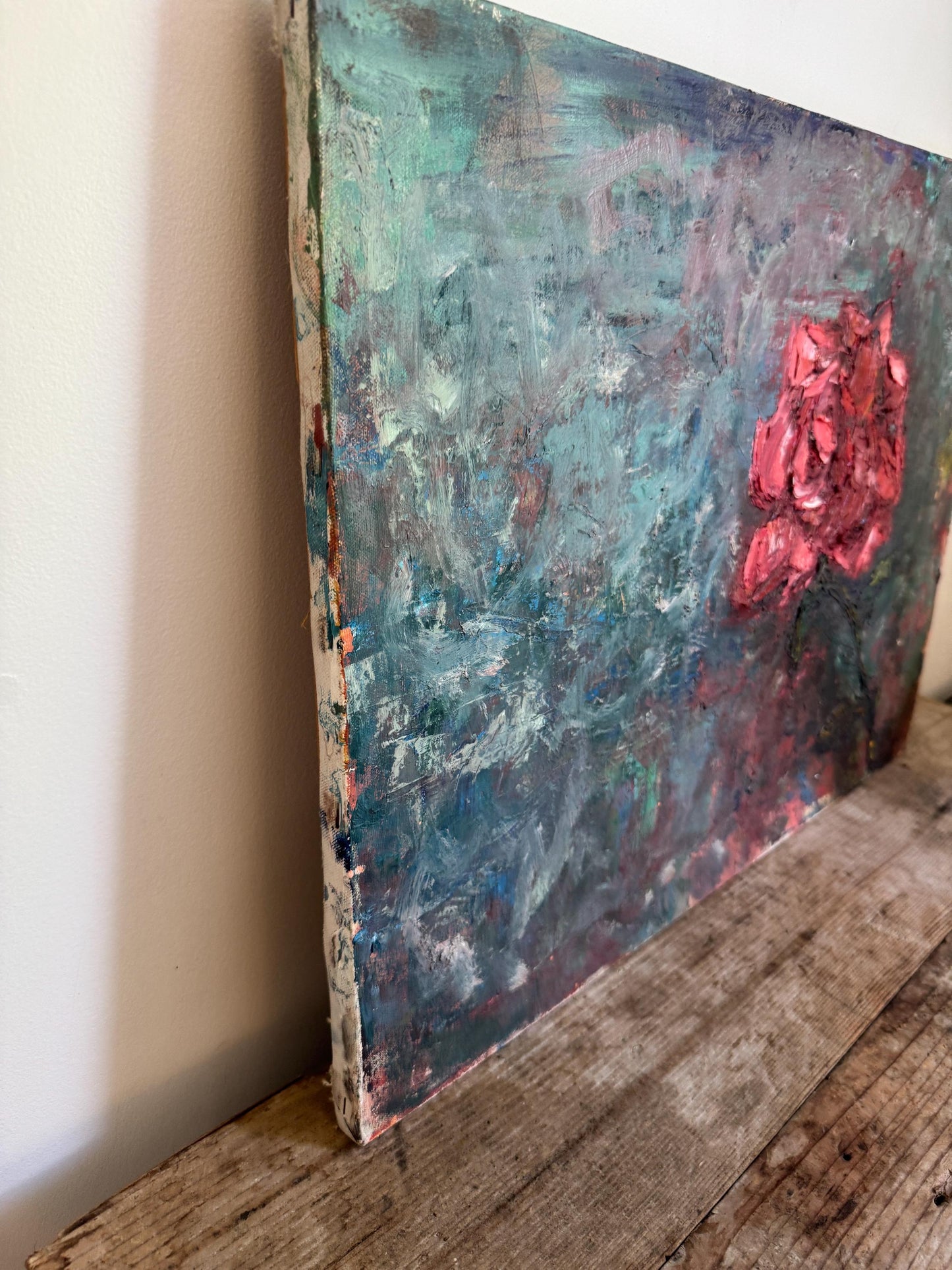 Vintage Impasto Rose Expressionist Floral Art Stretched Canvas 18x24" Original