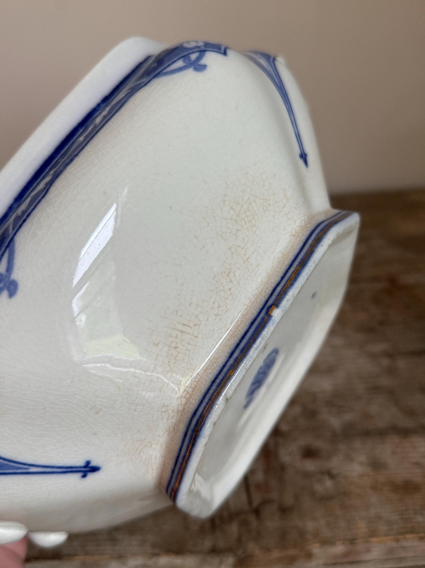 Antique Burgess & Leigh Haddon Burleighware Covered Flow Blue Ironstone Covered Vegetable Dish Tureen