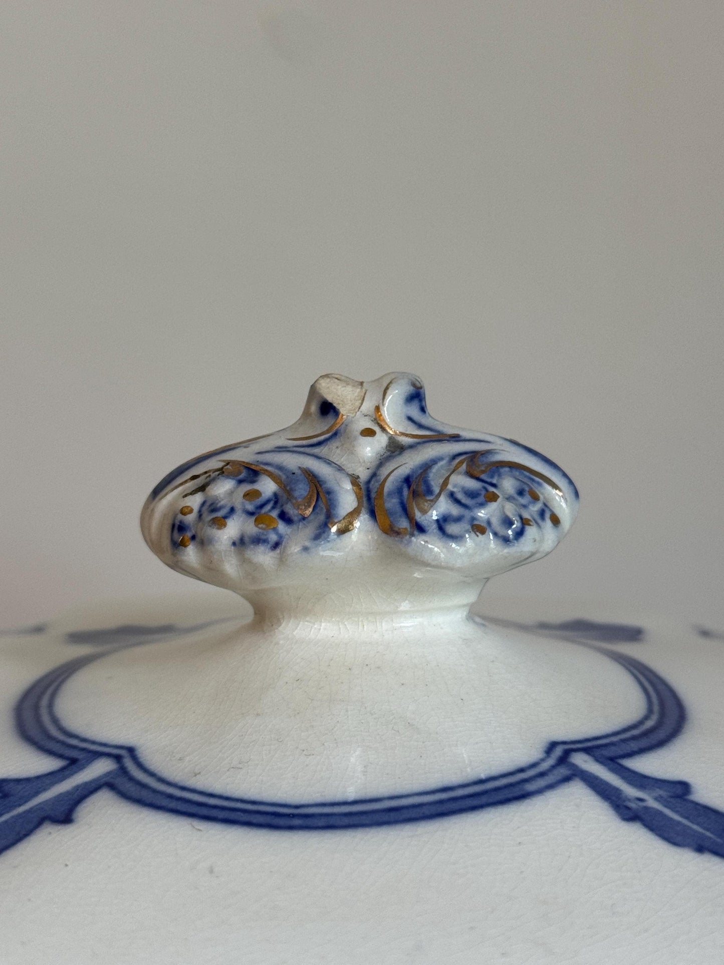 Antique Burgess & Leigh Haddon Burleighware Covered Flow Blue Ironstone Covered Vegetable Dish Tureen