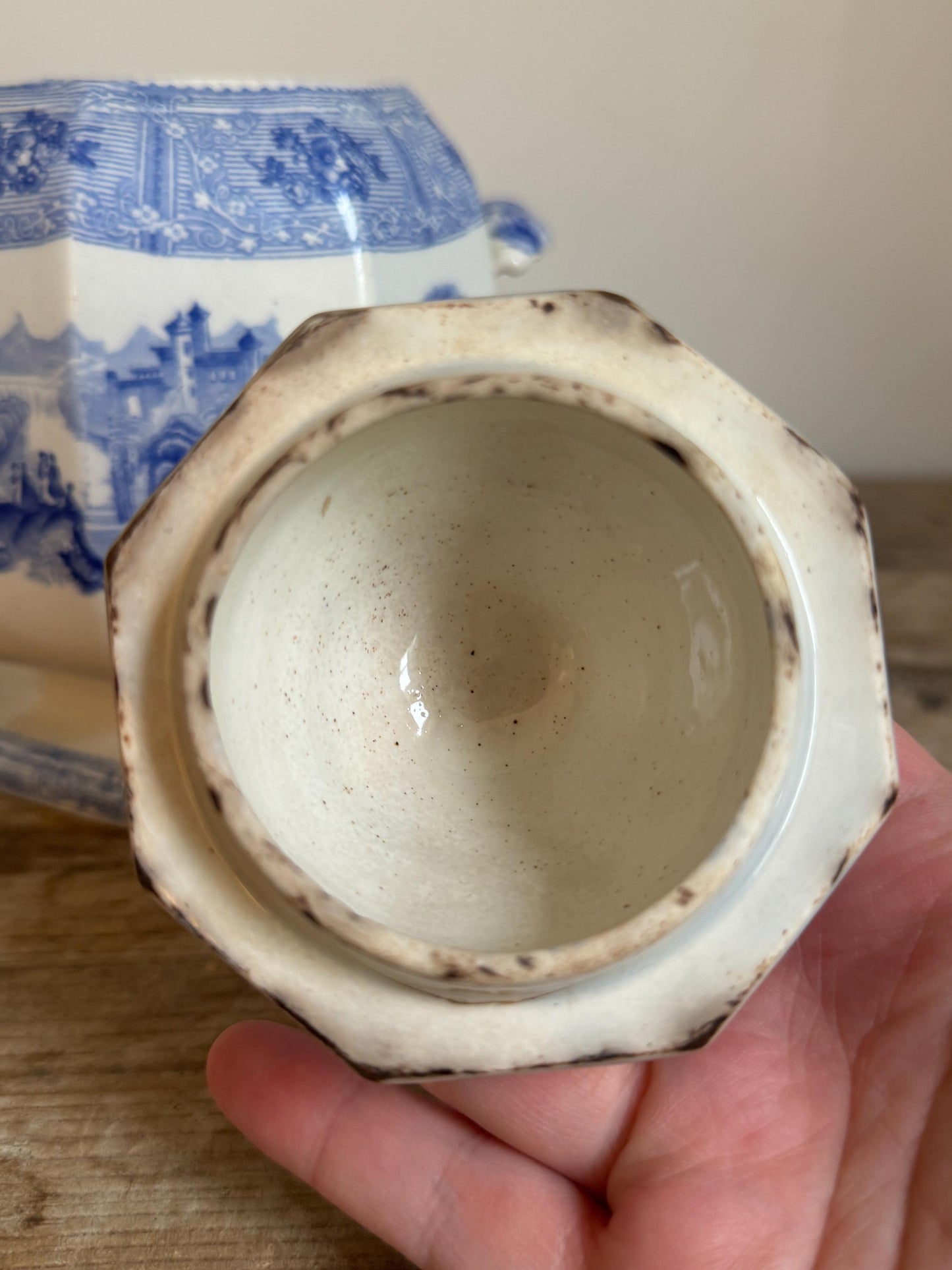 Antique Covered Blue White Ironstone Covered Vegetable Dish Tureen Sugar Bowl