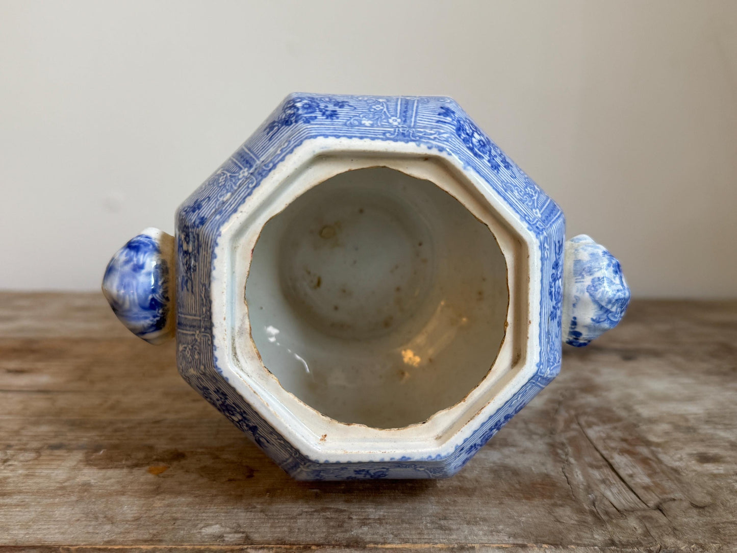 Antique Covered Blue White Ironstone Covered Vegetable Dish Tureen Sugar Bowl