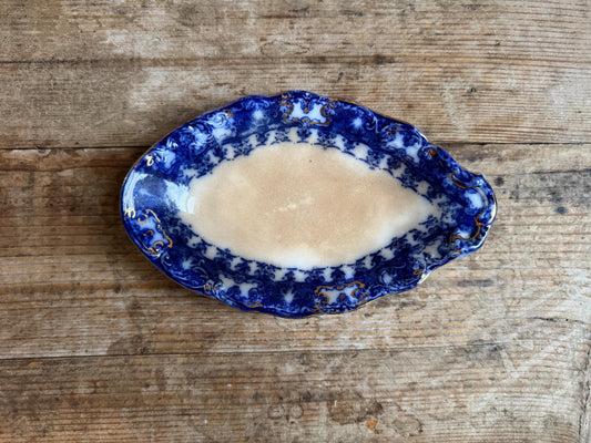 Antique Flow Blue Relish Dish Stained England Blue Transferware Relish Dish Ironstone