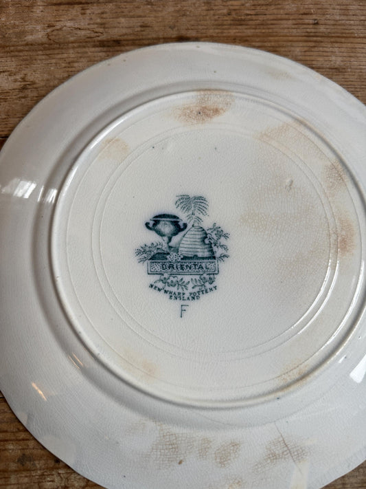 Antique New Wharf Oriental Blue Ironstone Plate Transferware Dinner