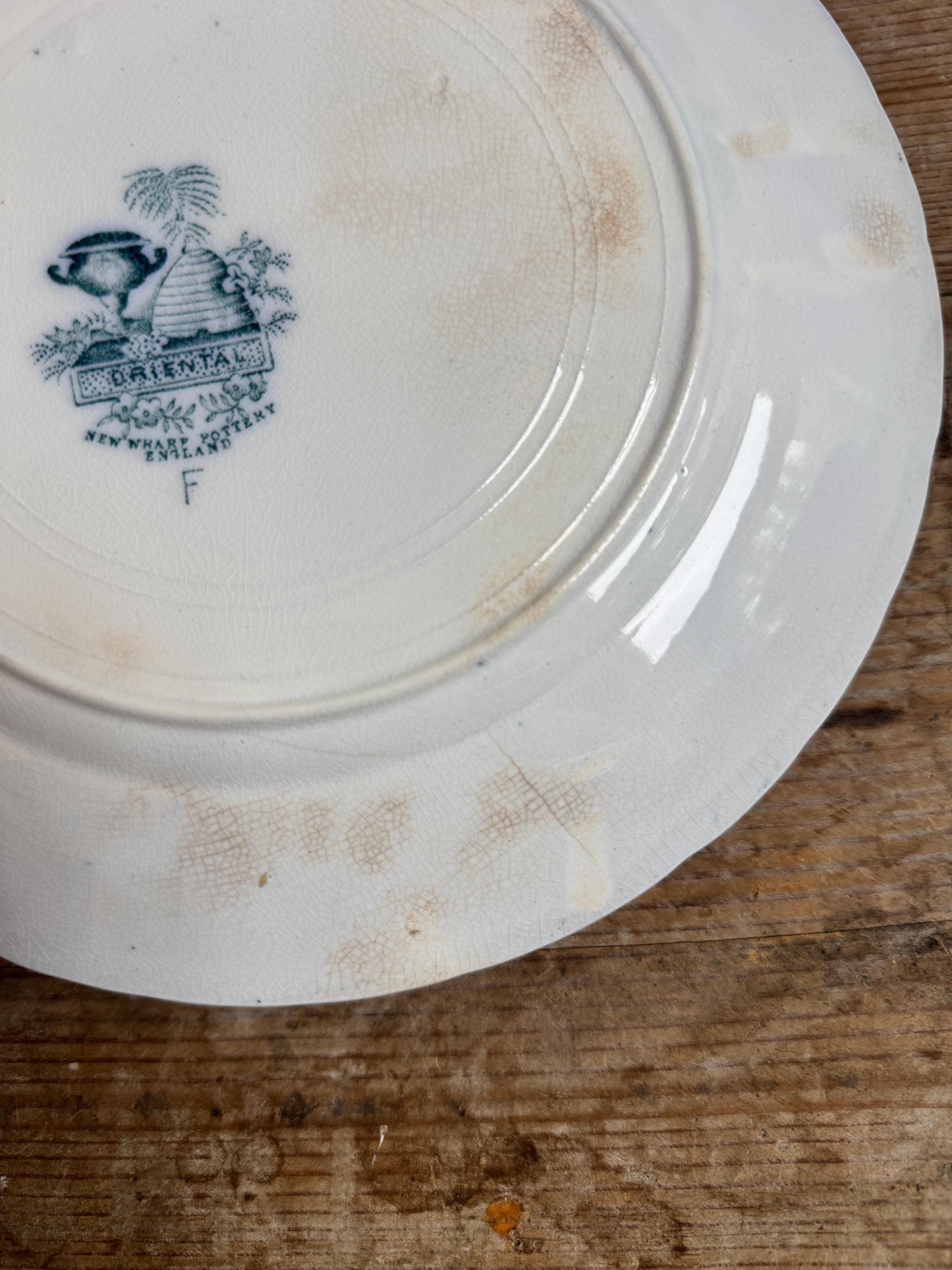Antique New Wharf Oriental Blue Ironstone Plate Transferware Dinner