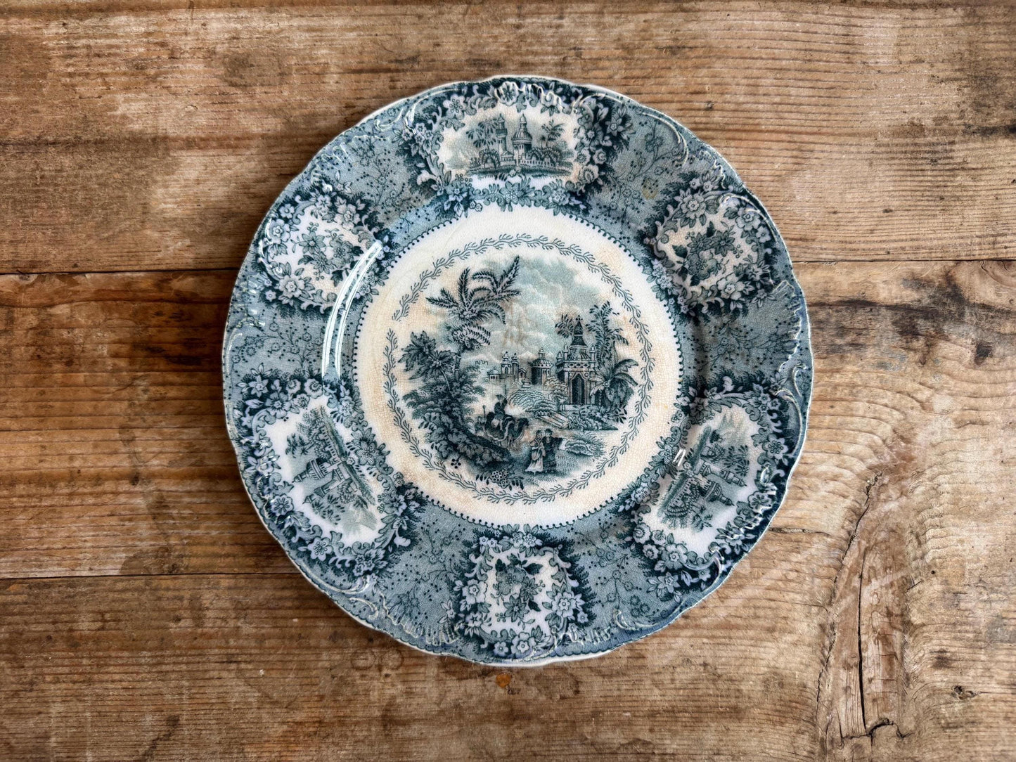 Antique New Wharf Oriental Blue Ironstone Plate Transferware Dinner
